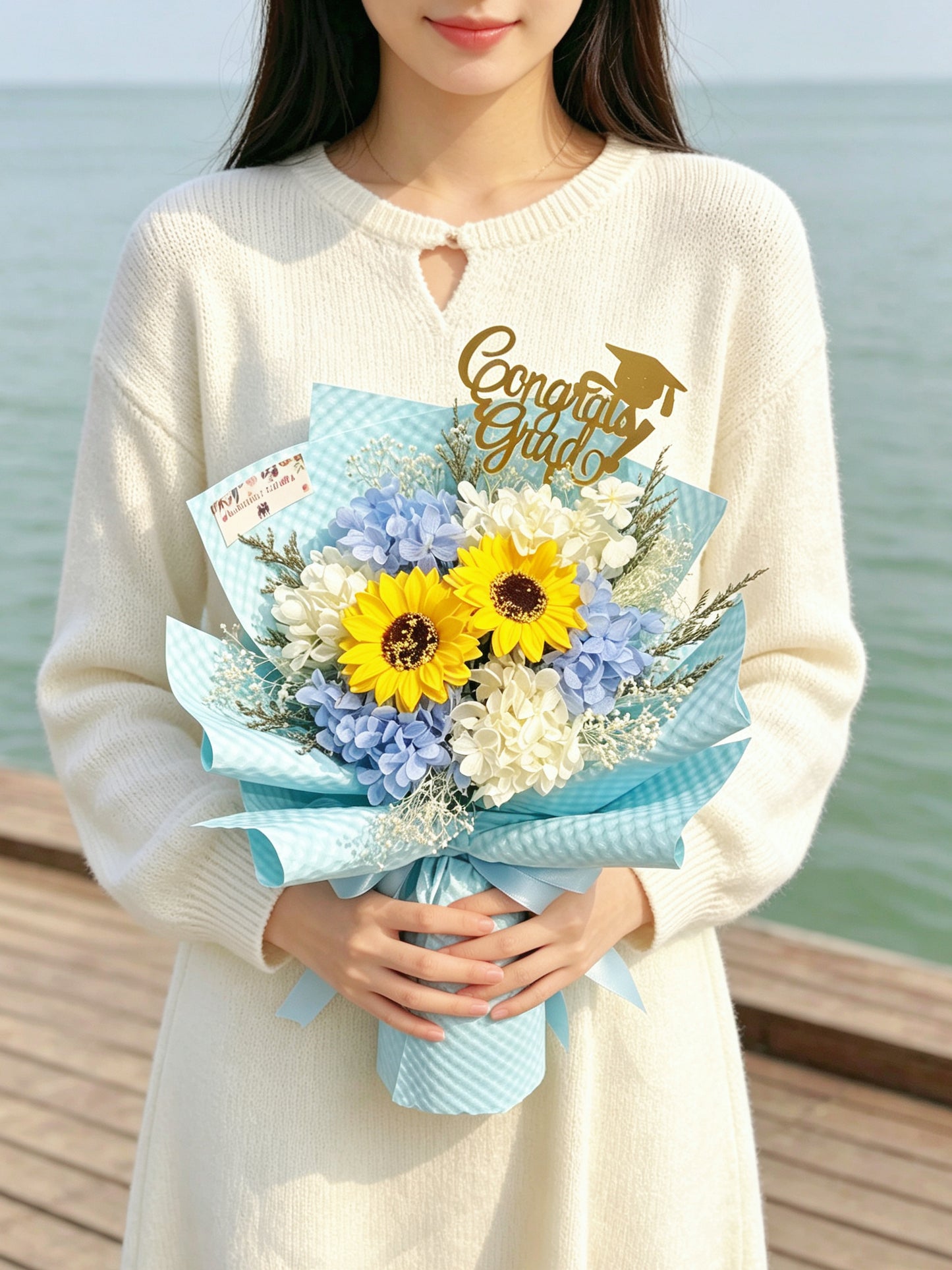 (有現貨)晴天大使 保鮮繡球 + 番梘太陽花 畢業花束 情人節花束 生日花束 中學 小學 幼稚園