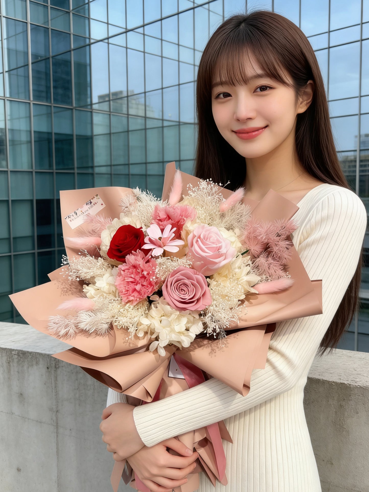 2026母親節-知性優雅媽媽5枝保鮮玫瑰 康乃馨花束|保鮮花 永生花 生日花束
