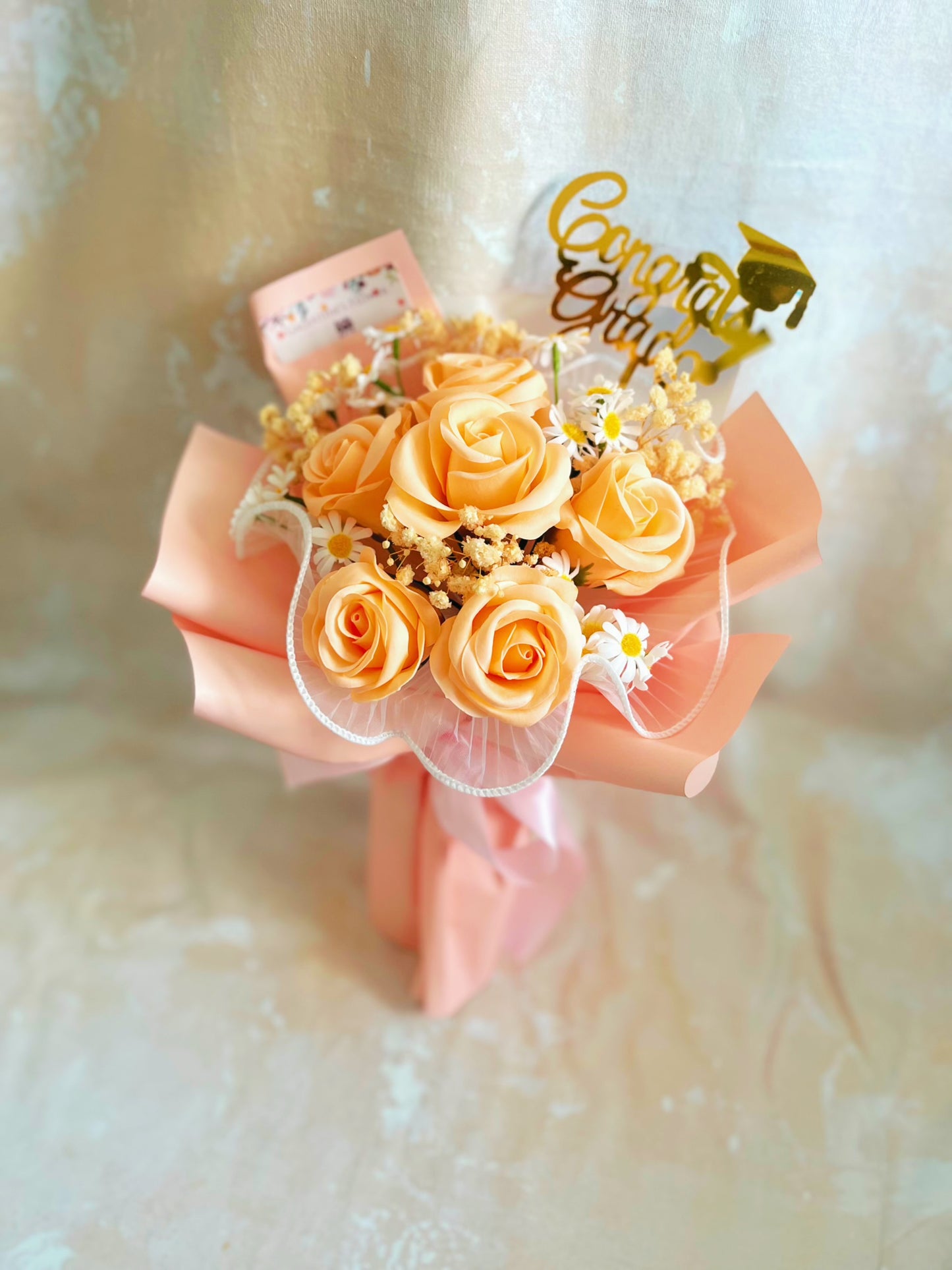 香檳玫瑰 6 枝香梘玫瑰花束 |番梘花|畢業花束 情人節花束 生日花束 中學 小學 幼稚園