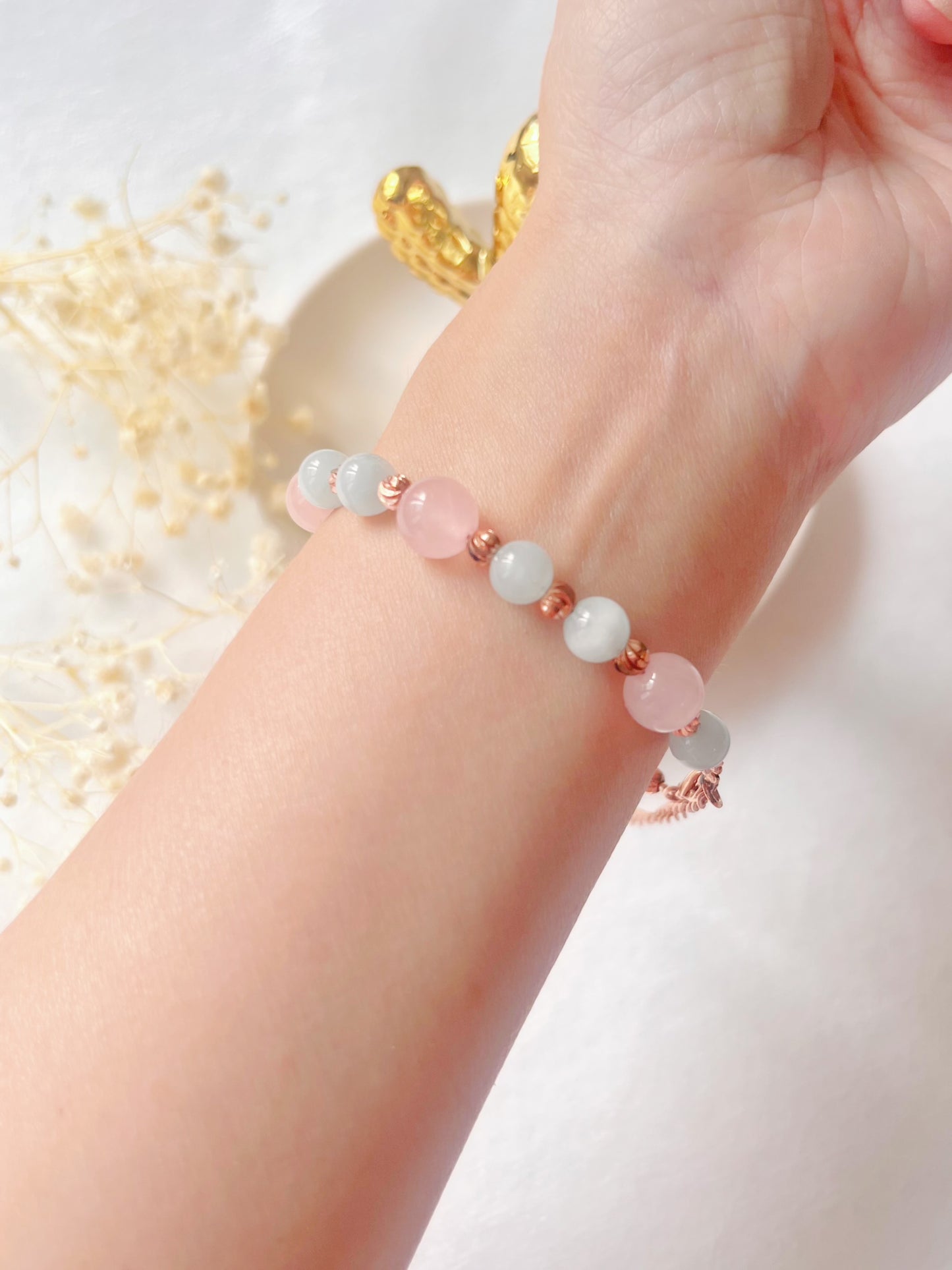 粉晶 海藍寶 水晶手鏈 姊妹禮物