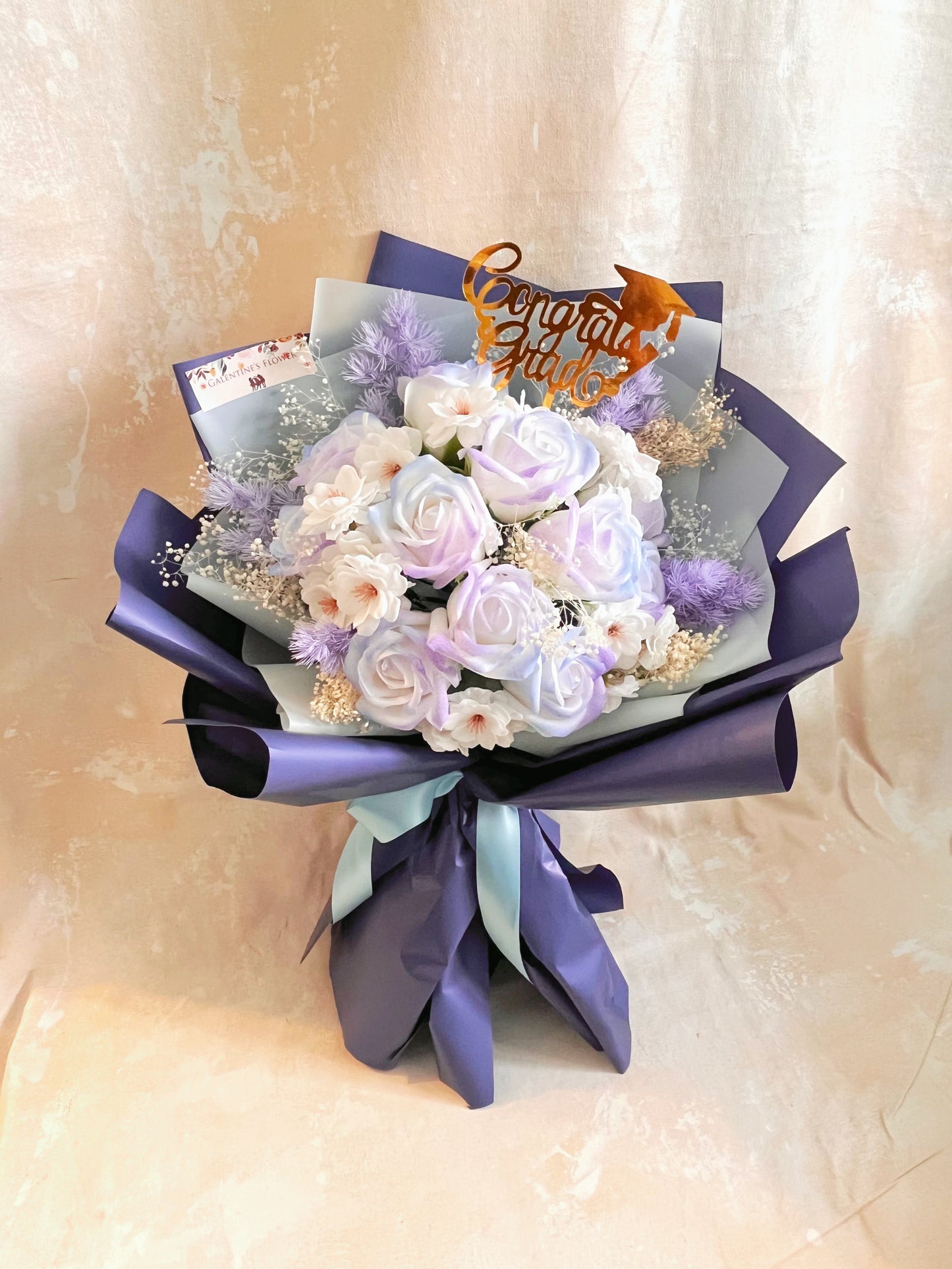 Unicorn 獨角獸 11枝夢幻紫藍香梘玫瑰花束 |番梘花|畢業花束 情人節花束 生日花束 中學 小學 幼稚園