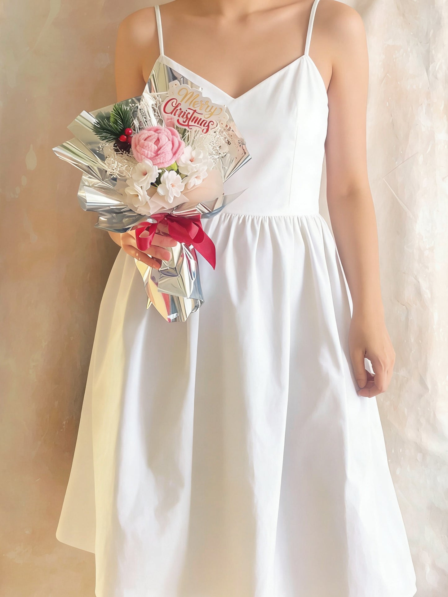 聖誕粉紅玫瑰針織花束 畢業禮禮物 畢業花束 公仔花束 生日花束 中學 小學 幼稚園