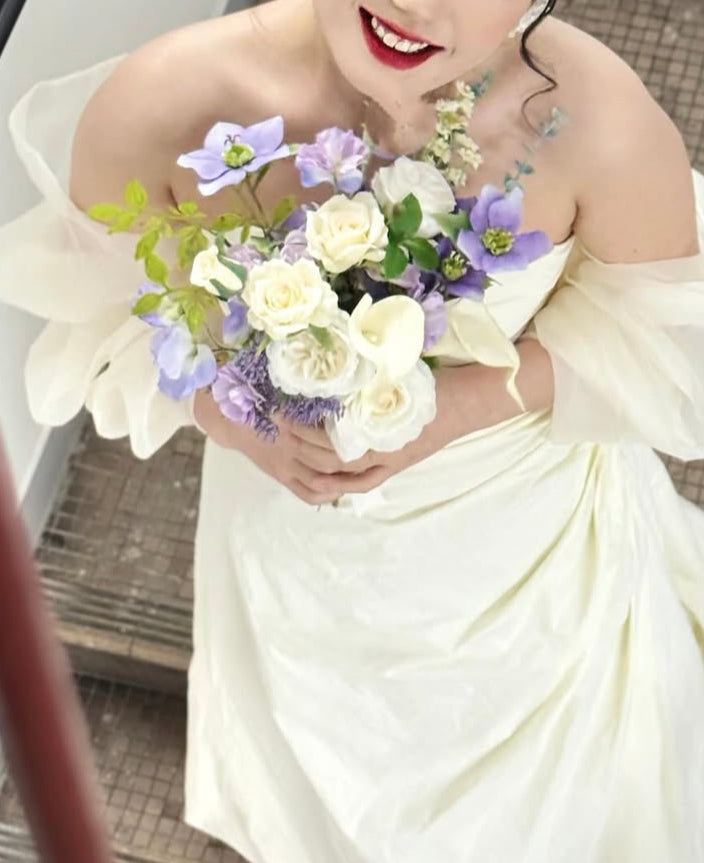 (一個月預訂)紫白色新娘花球-仿真花花球