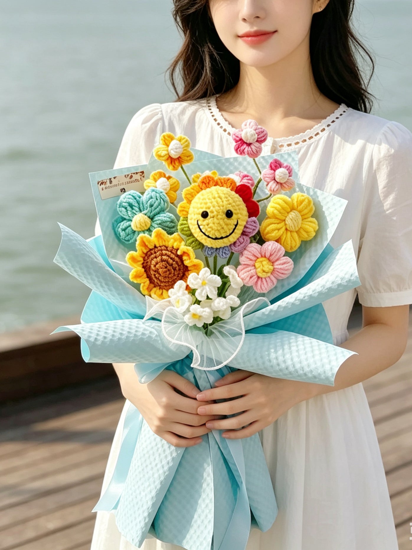 (有現貨)哈哈派對 針織花束 太陽花 向日葵 畢業禮物 畢業花束 公仔 生日花束 中學 小學 幼稚園