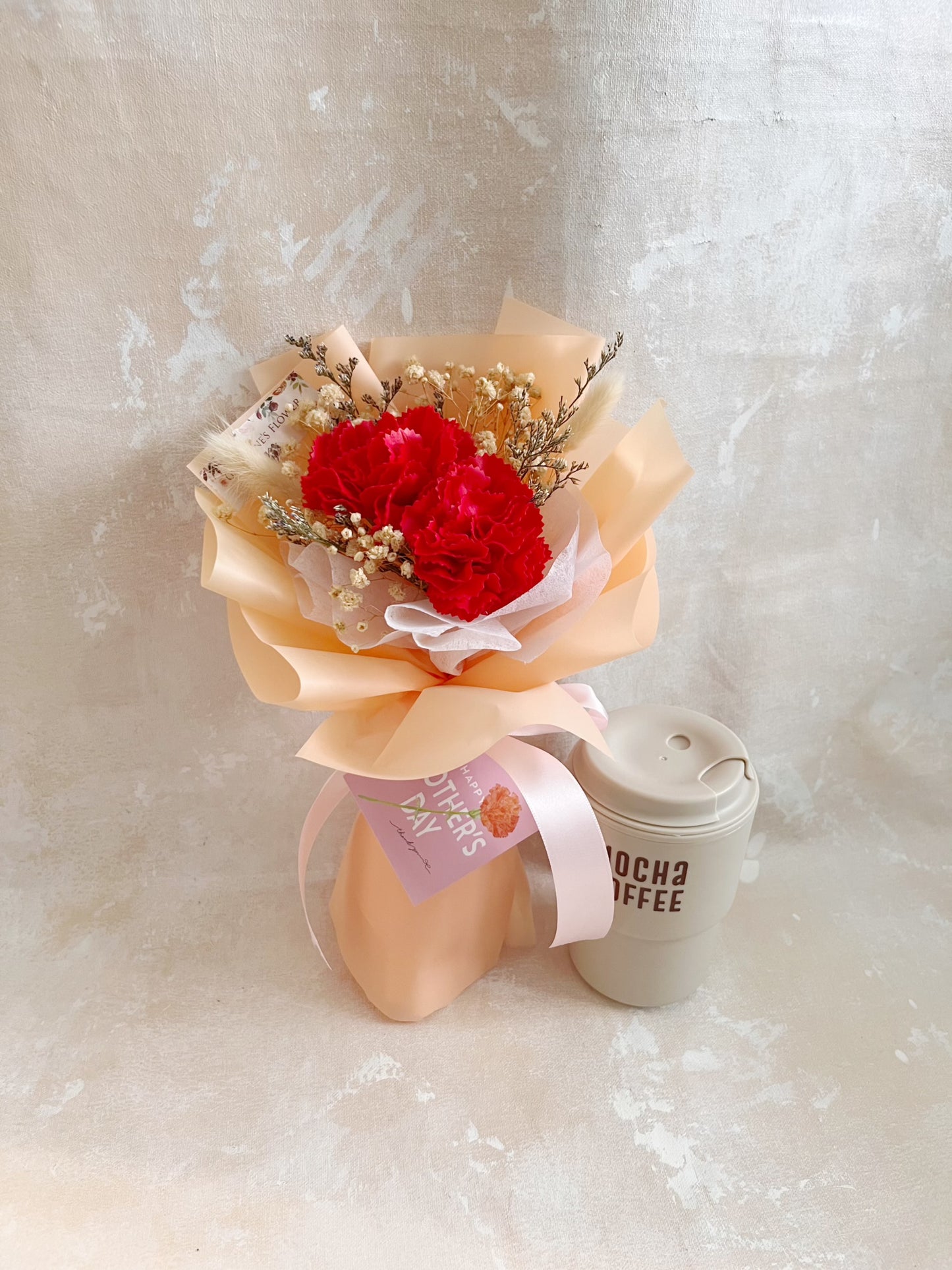 (番梘花) 2025母親節系列- 小心意 迷你2枝 紅色康乃馨花束 生日花束