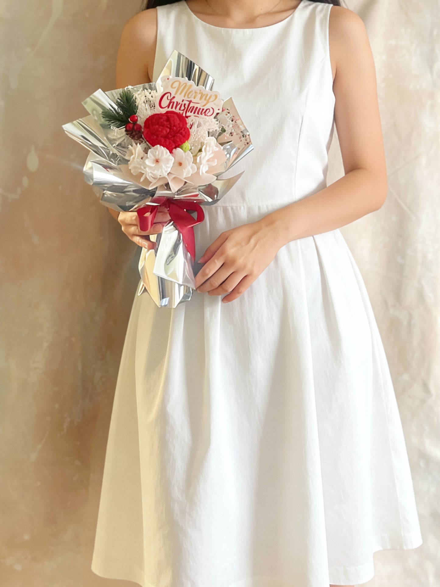 聖誕紅玫瑰針織花束 畢業禮禮物 畢業花束 公仔花束 生日花束 中學 小學 幼稚園