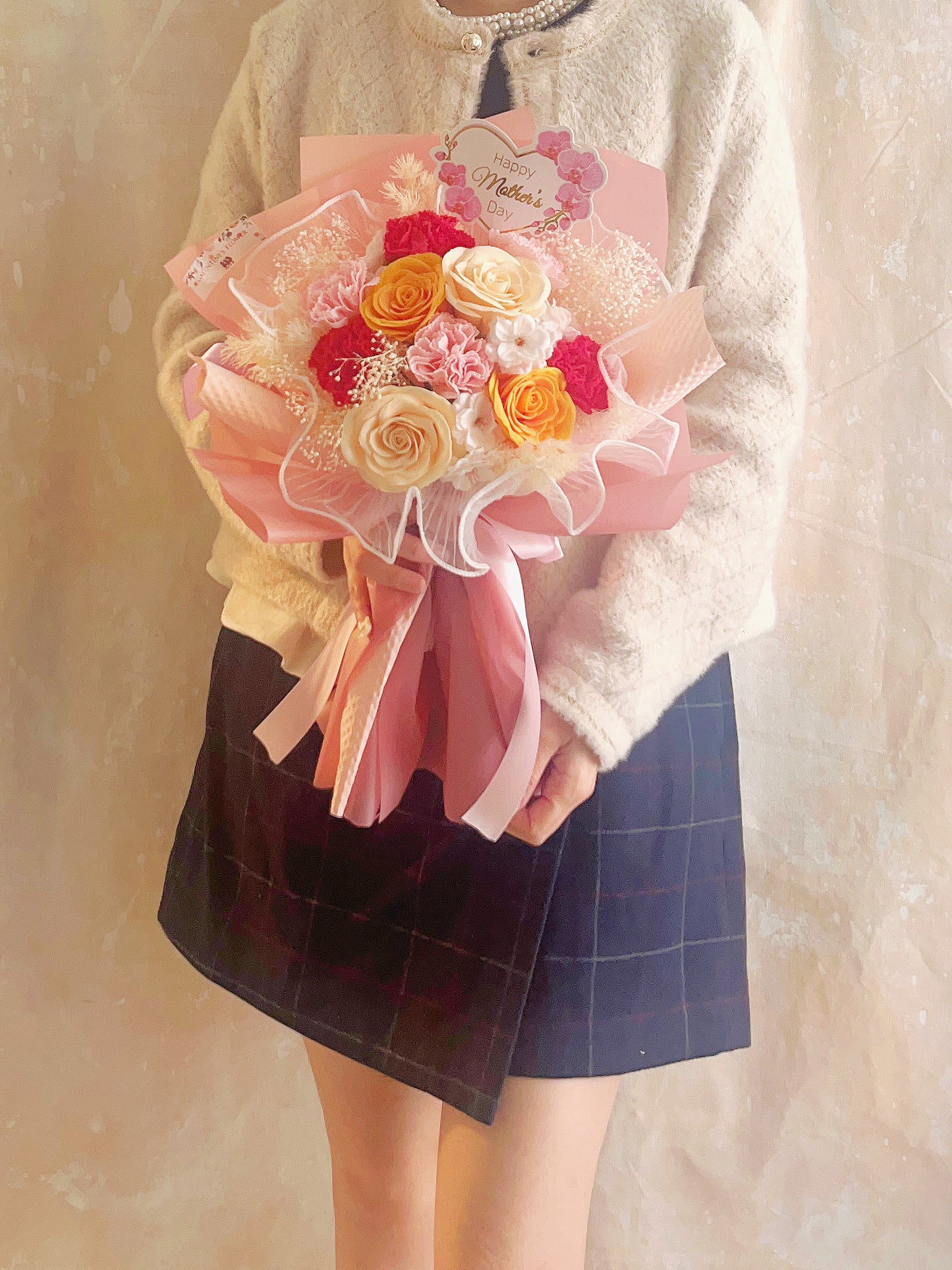 (番梘花) 2026母親節系列- 完美媽媽玫瑰花 康乃馨乾燥花束