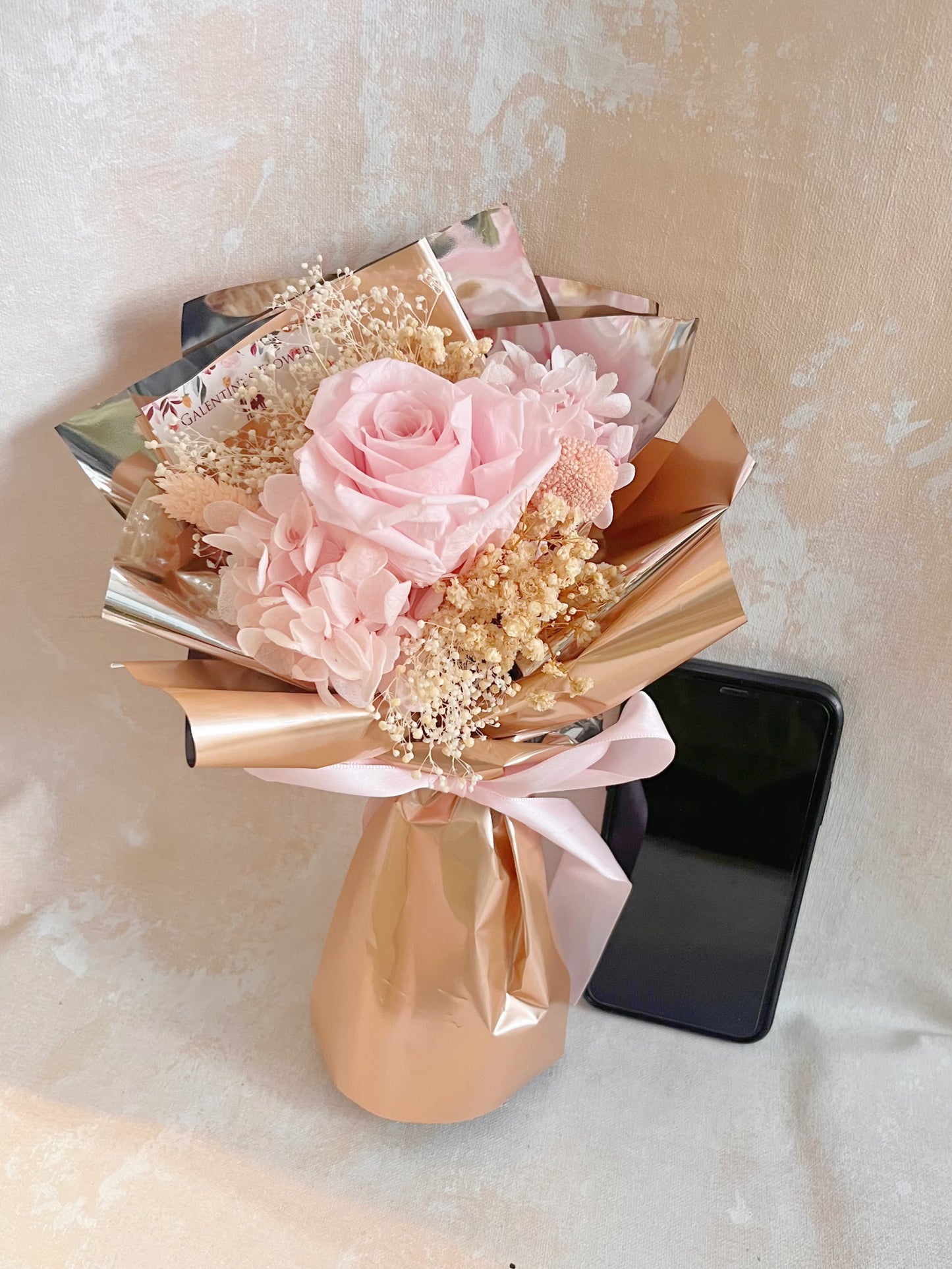 公主粉紅 單枝保鮮玫瑰小花束|保鮮花 永生花 畢業花束 乾花