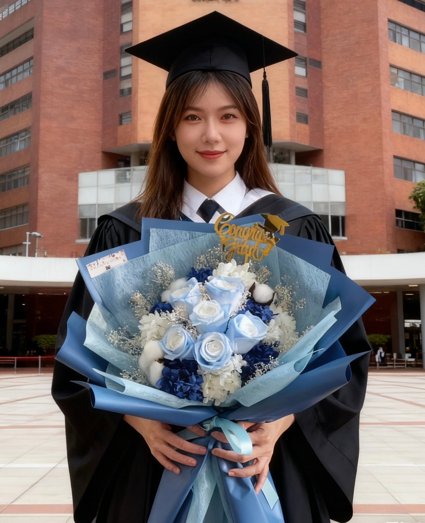 飄雪冰藍 6枝保鮮玫瑰花束|保鮮花 永生花 畢業花束