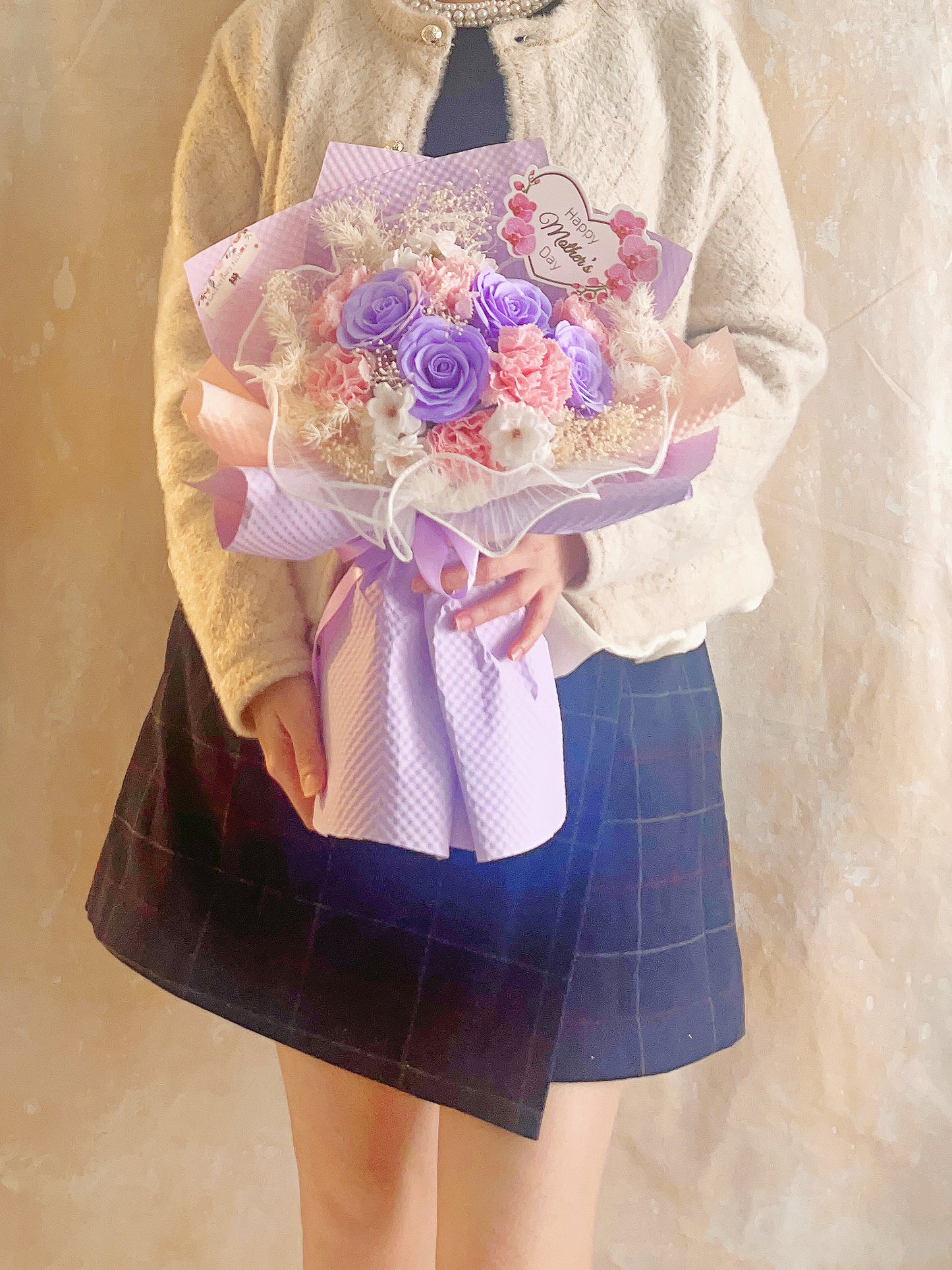 (番梘花) 2026母親節系列- 十全十美媽媽玫瑰花 康乃馨乾燥花束