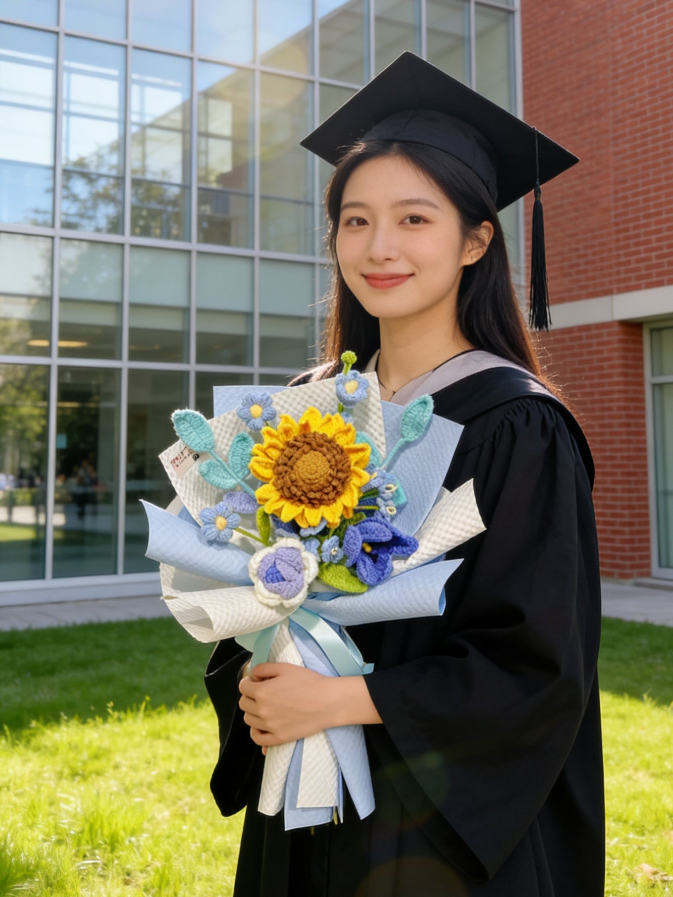 太陽之子 針織花束 太陽花 向日葵 畢業禮物 畢業花束 公仔花束 生日 中學 小學 幼稚園