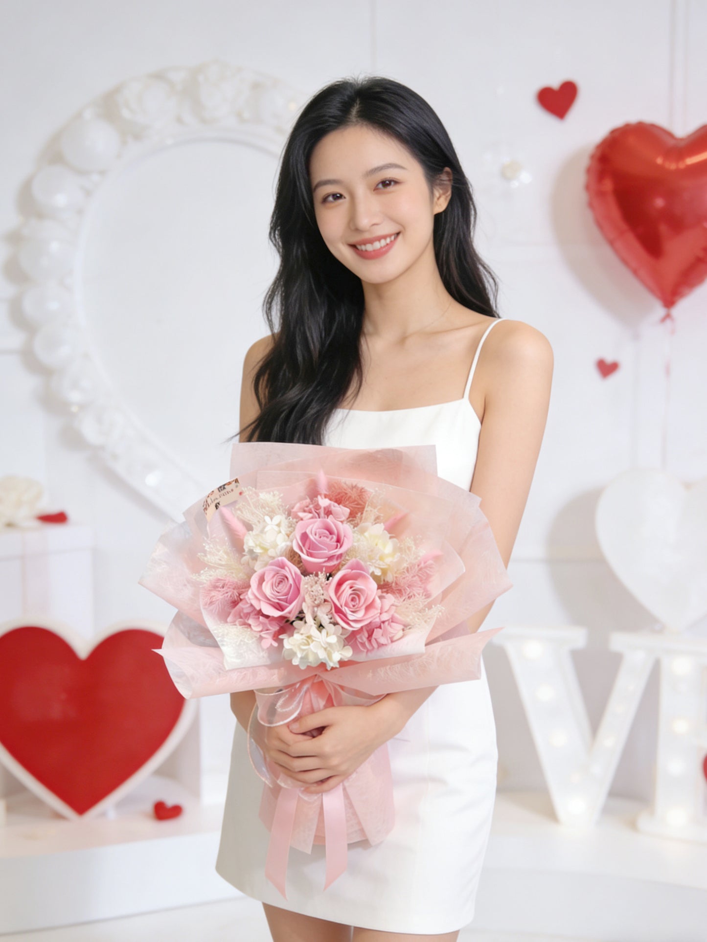 (情人節預訂) 可愛女友 3 枝玫瑰-粉紅色保鮮玫瑰花束|保鮮花 永生花 畢業花束 生日花束