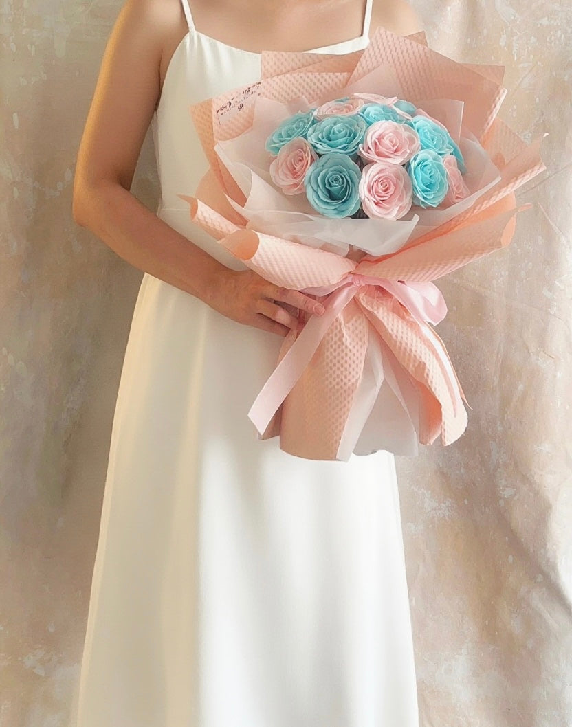 20 枝粉紅粉綠香梘玫瑰花束 |番梘花|畢業花束 情人節花束 求婚 生日花束