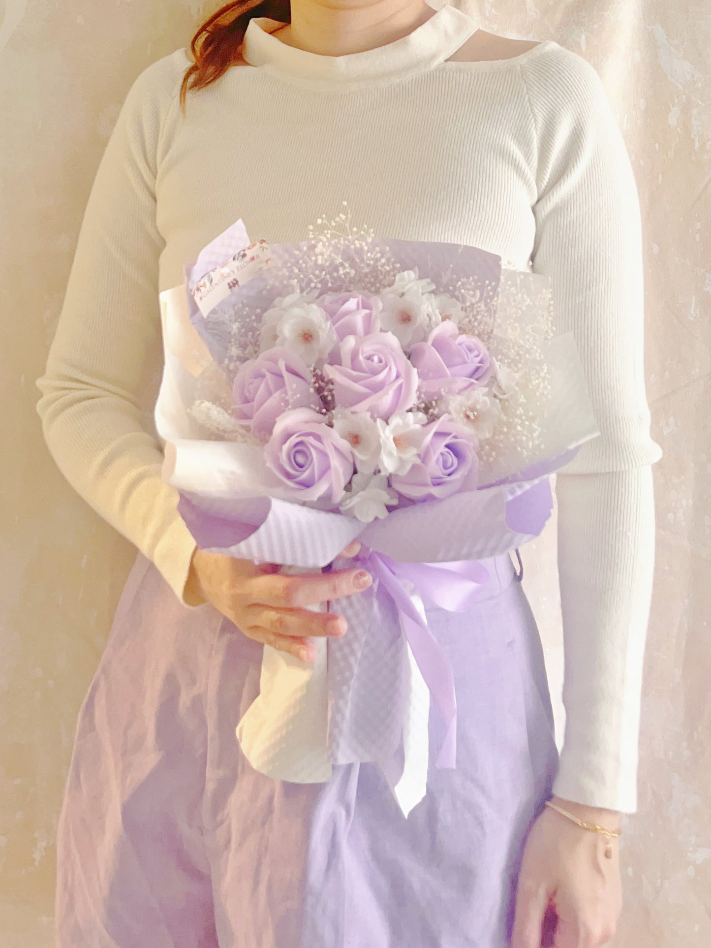 日系粉紫色香梘玫瑰花束 |番梘花|畢業花束 情人節花束 生日花束 中學 小學 幼稚園