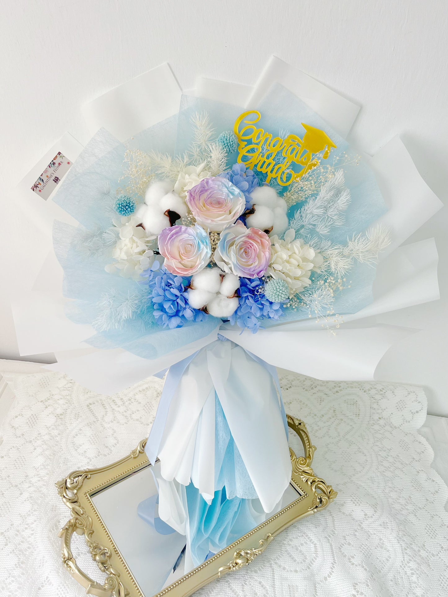 3 枝人漁珍珠色系-保鮮玫瑰花束|保鮮花 永生花 畢業花束