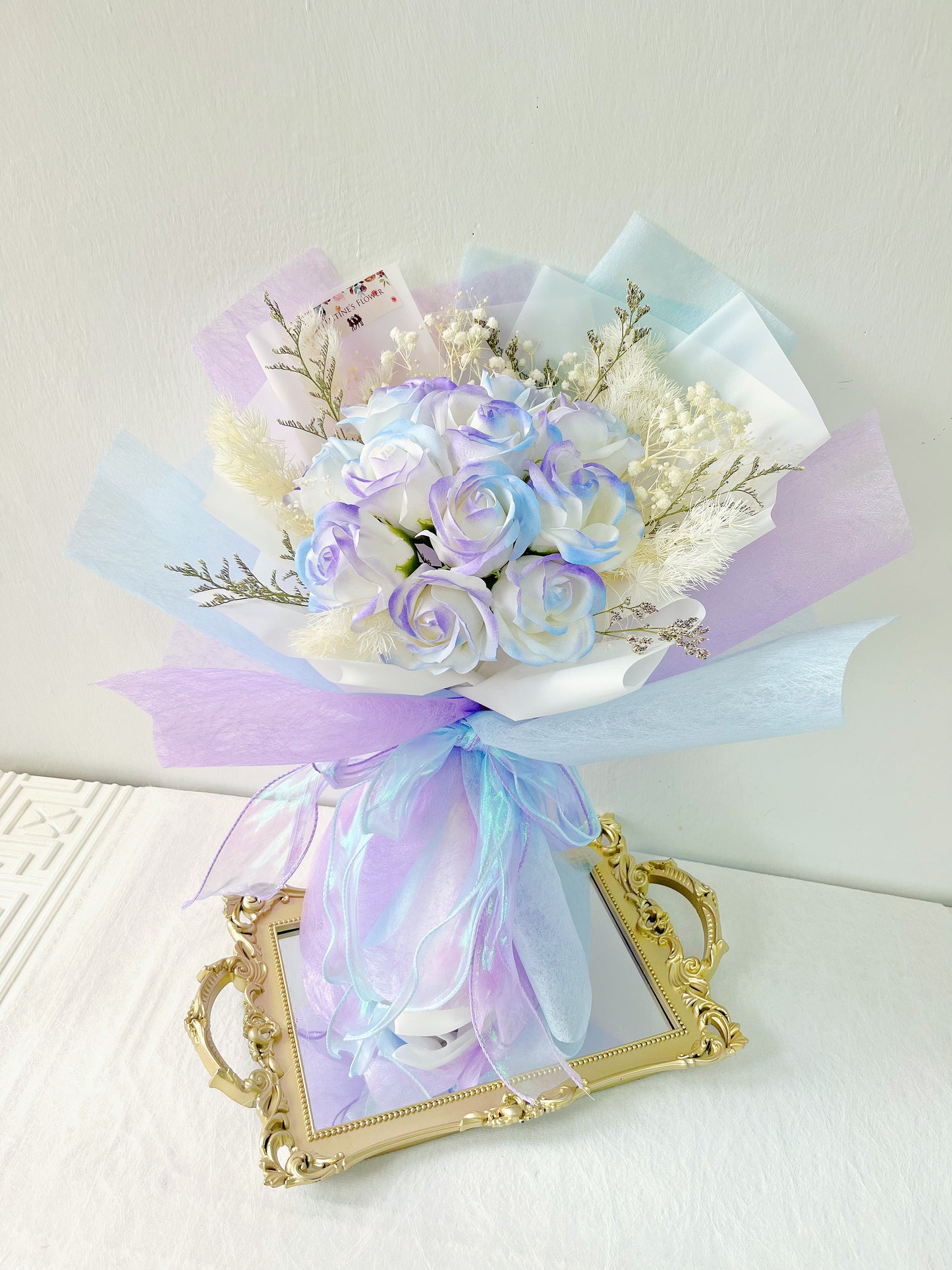 Unicorn 獨角獸11 枝夢幻紫藍香梘玫瑰花束 |番梘花|畢業花束 情人節花束 生日花束 中學 小學 幼稚園