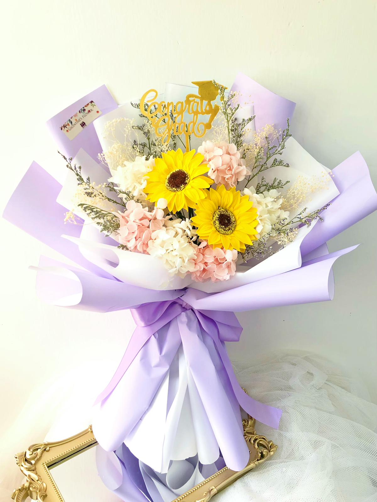 2 枝畢業花束精選 2枝太陽花花束|香梘花 生日花束 中學 小學 幼稚園