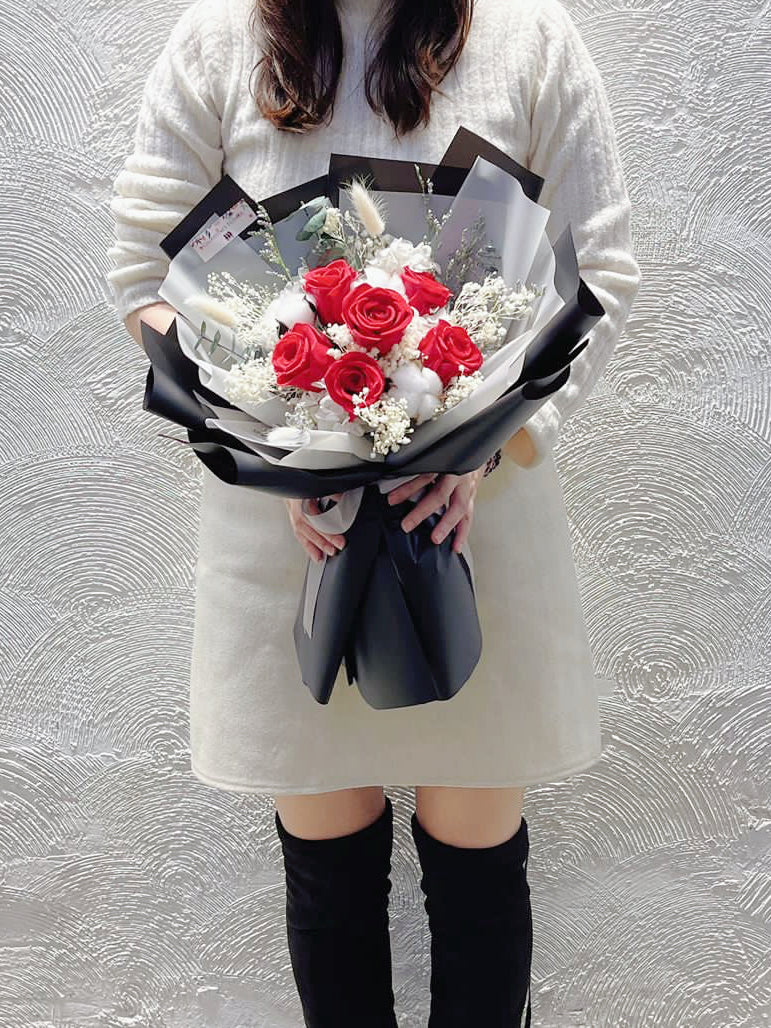 經典紅色6枝保鮮玫瑰花束|保鮮花 永生花 畢業花束