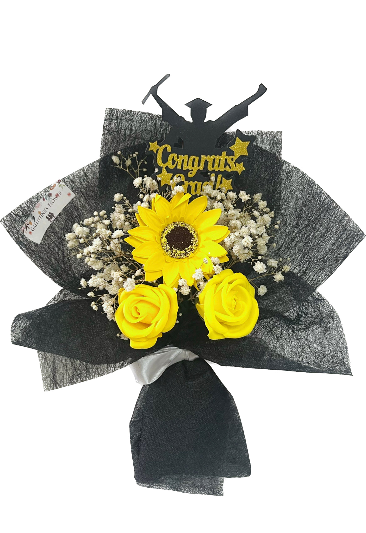 畢業花束精選 1枝太陽花花束 + 玫瑰花|香梘花生日花束 小學 好幼稚園