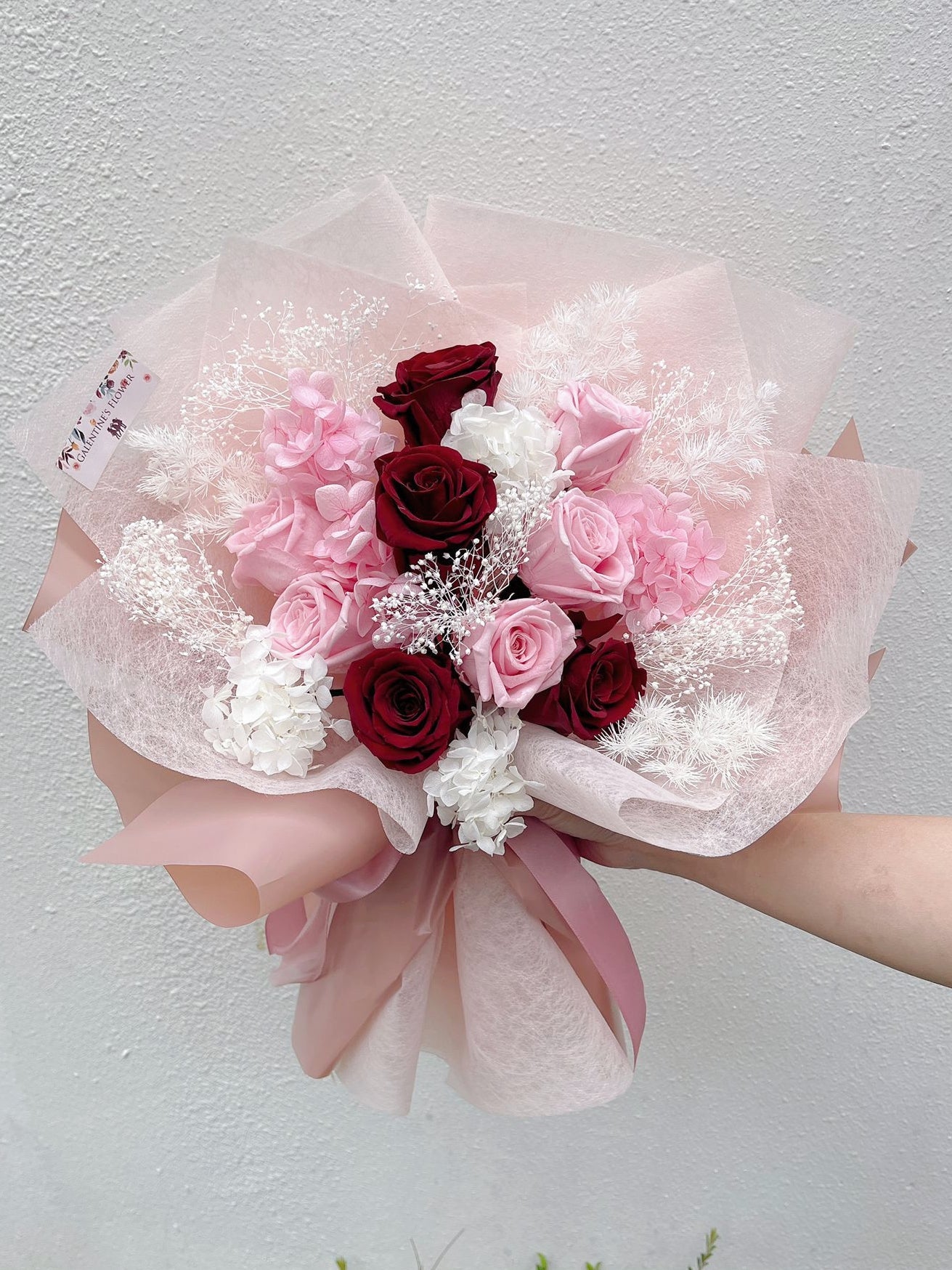 經典酒紅色粉紅9枝保鮮玫瑰花束|保鮮花 永生花 畢業花束