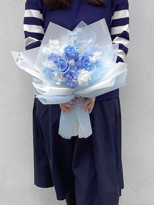 3 枝蔚藍色保鮮玫瑰花束|保鮮花 永生花 畢業花束 生日花束 情人節花束