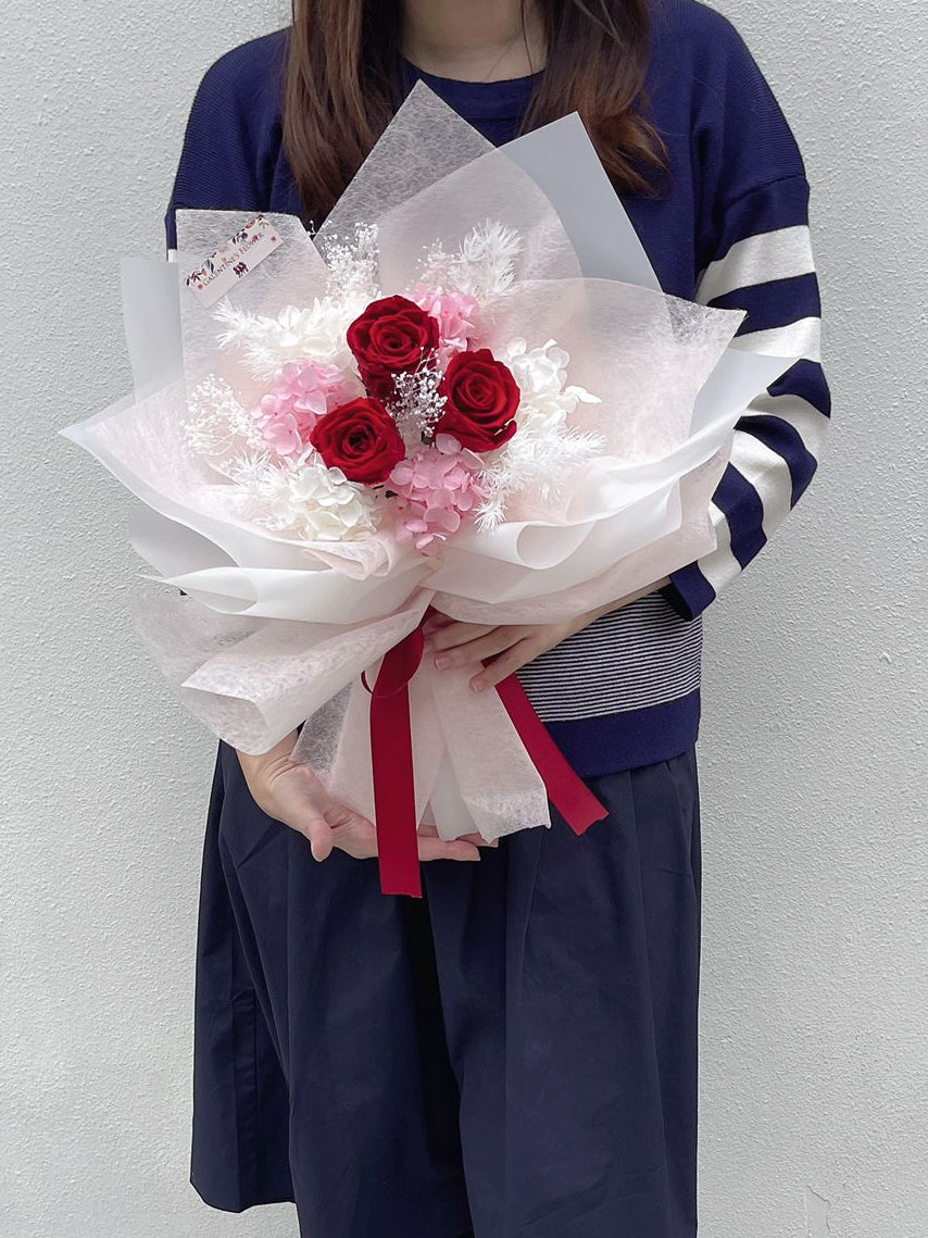 3 枝紅色保鮮玫瑰花束|保鮮花 永生花 畢業花束 生日花束 情人節花束
