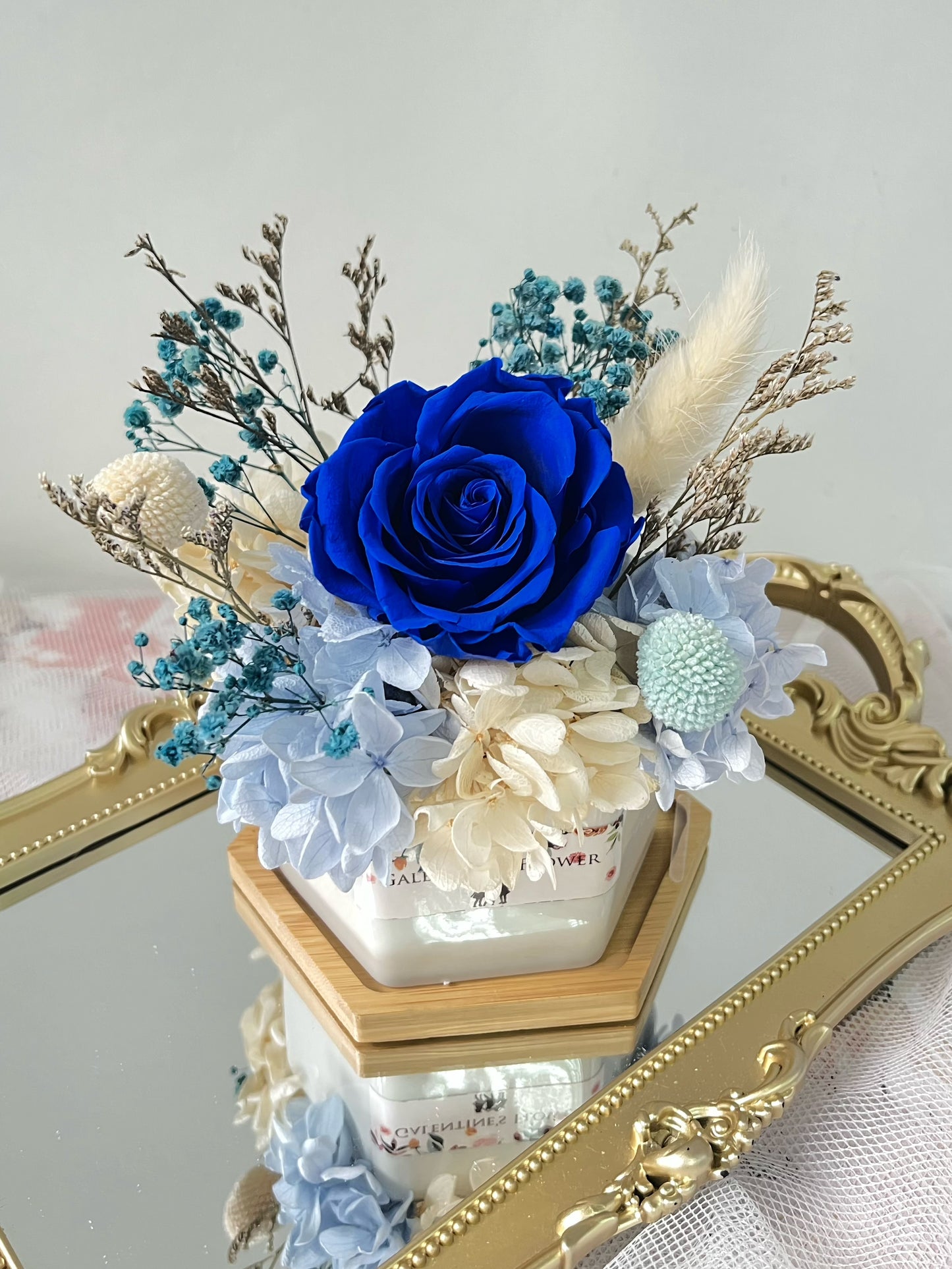 高貴寶藍保鮮花花盆|保鮮花永生花盆擺設 開張花籃