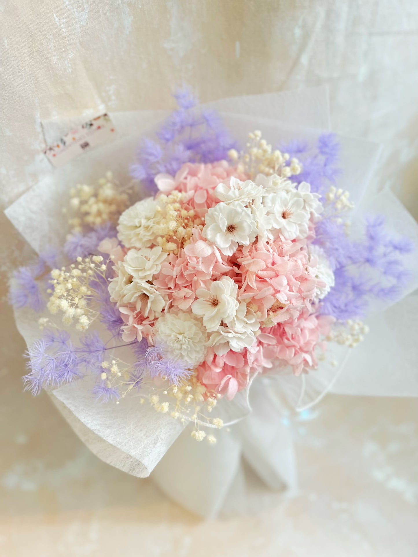 （混合花束）夢保幻國度 保鮮繡球花 +番梘花+ 乾花畢業花束  小學 幼稚園