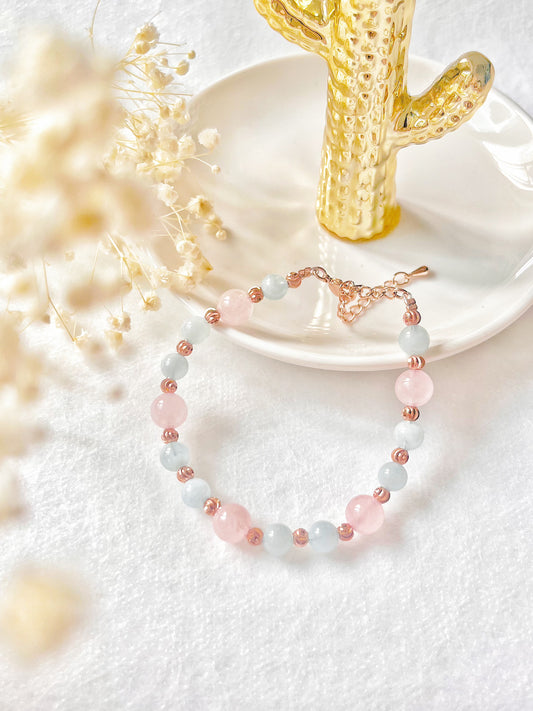 粉晶 海藍寶 水晶手鏈 姊妹禮物