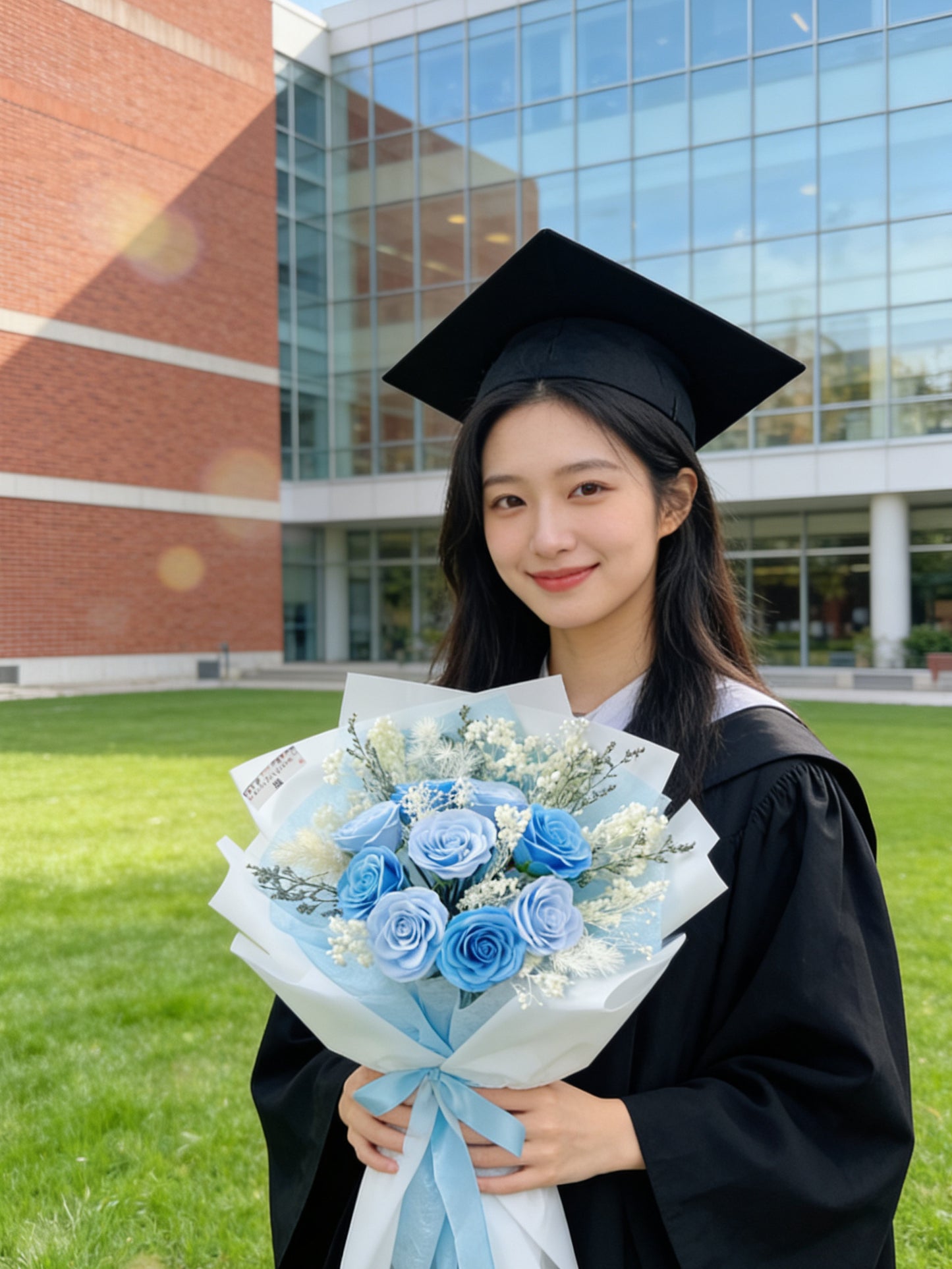 9 枝藍色香梘玫瑰花束 ｜番梘花｜畢業花束 情人節花束 生日花束 中學 小學 幼稚園