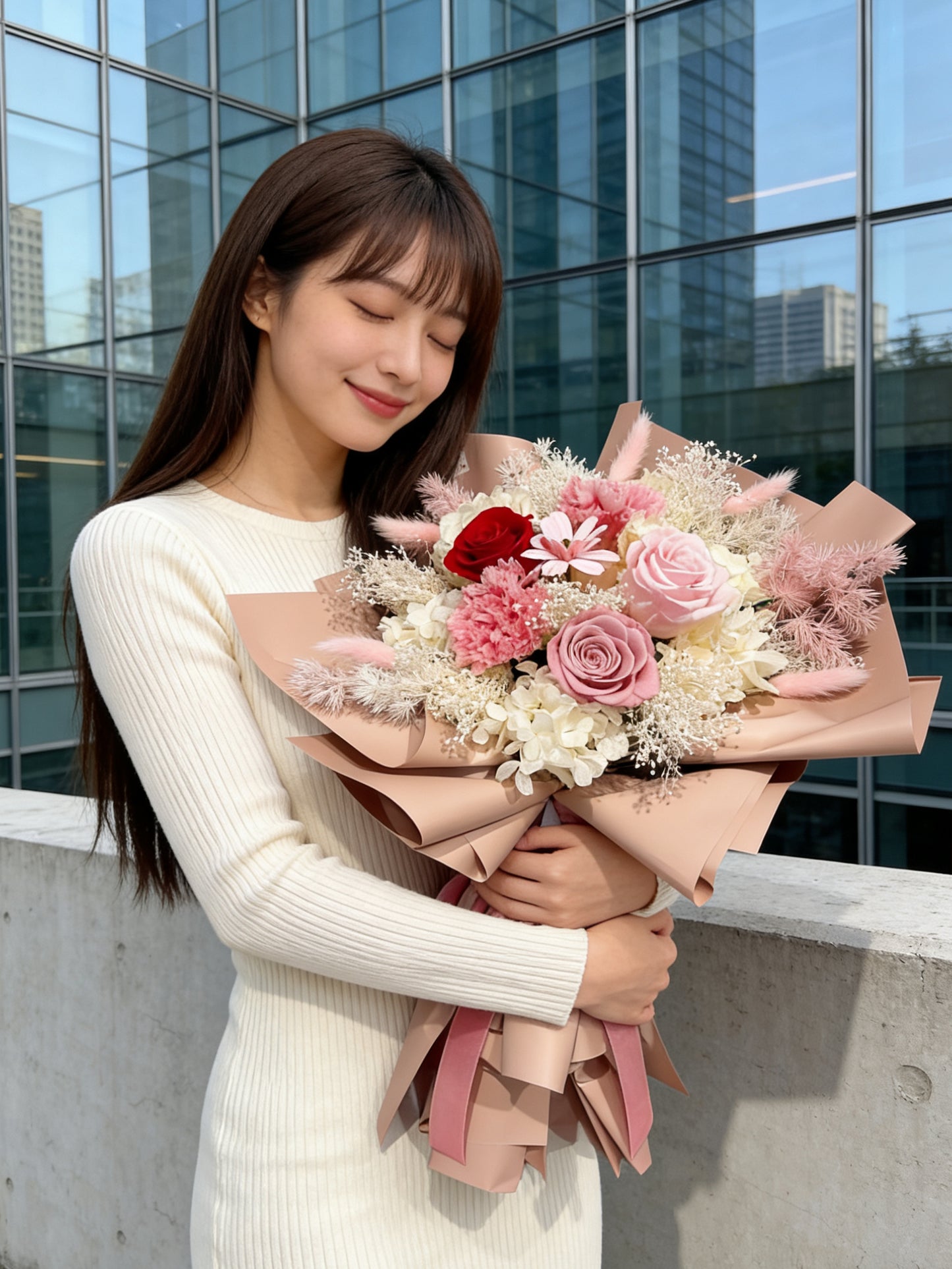 2026母親節-知性優雅媽媽5枝保鮮玫瑰 康乃馨花束｜保鮮花 永生花 生日花束