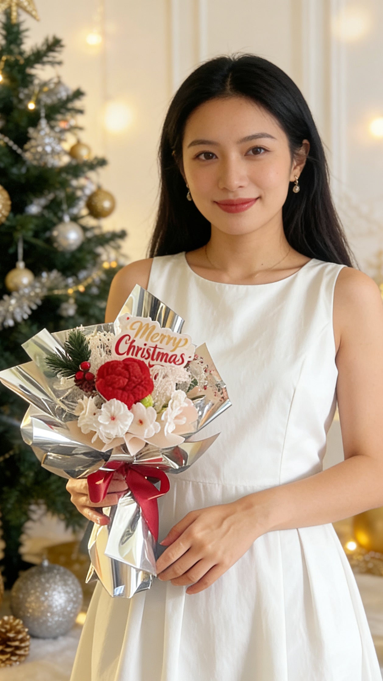 聖誕紅玫瑰針織花束 畢業禮禮物 畢業花束 公仔花束 生日花束 中學 小學 幼稚園