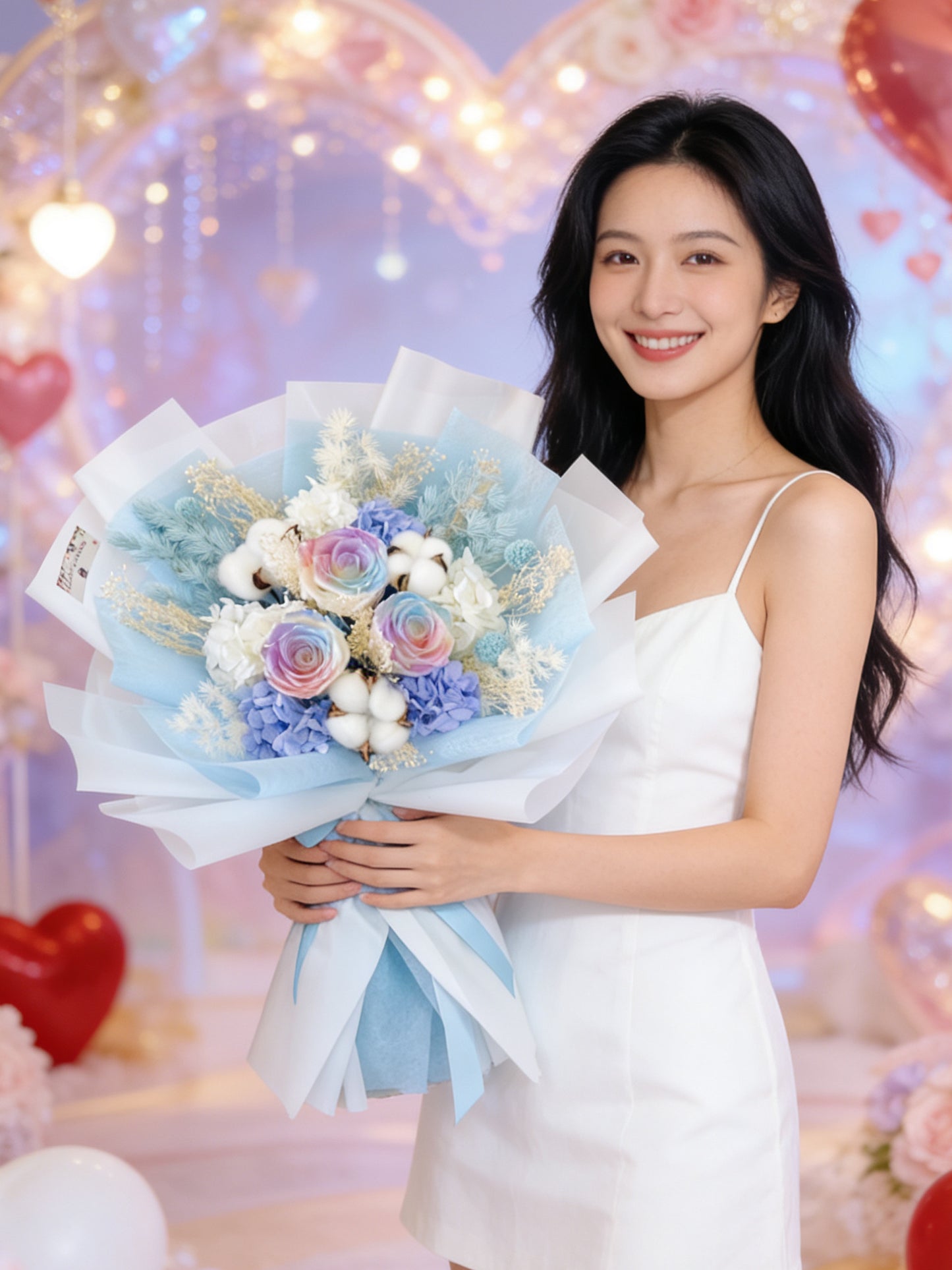 3 枝人漁珍珠色系－保鮮玫瑰花束｜保鮮花 永生花 畢業花束