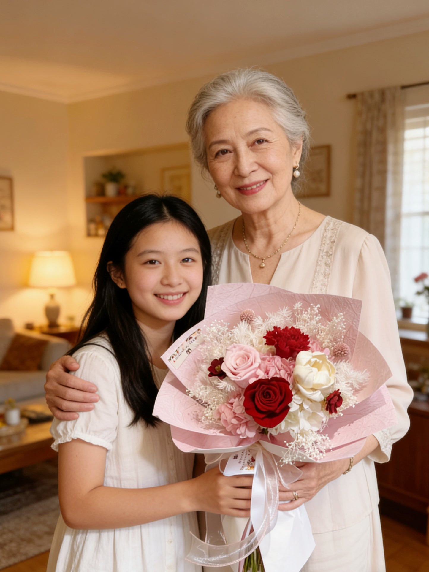 2026母親節-漂亮媽媽 3枝保鮮玫瑰 康乃馨花束｜保鮮花 永生花 生日花束