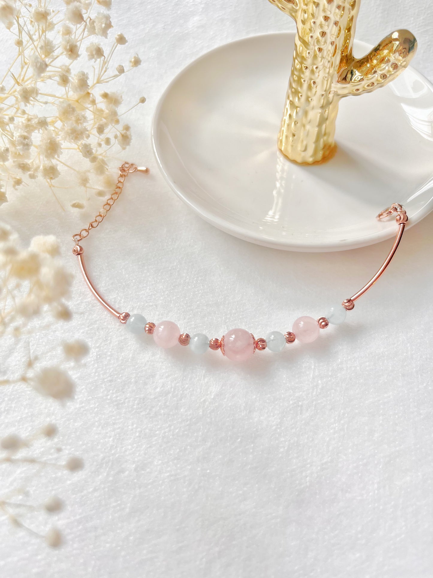 粉晶 海藍寶 水晶手鏈 姊妹禮物 畢業禮物