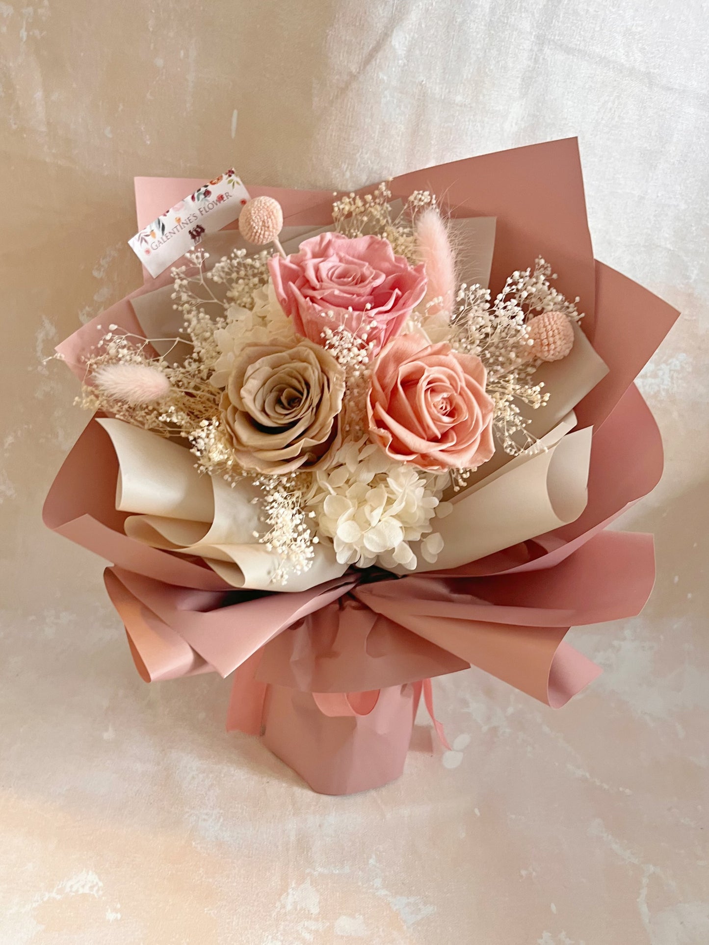 （有現貨）3 枝大地色系－保鮮玫瑰花束｜保鮮花 永生花 畢業花束 生日花束