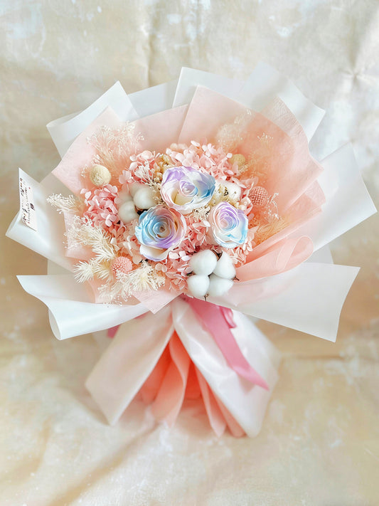 (情人節預訂) 3 枝夢幻人漁珍珠色系－保鮮玫瑰花束｜保鮮花 永生花 畢業花束