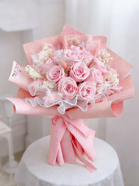 深愛你 11枝粉紅保鮮玫瑰花束｜保鮮花 永生花 生日花束