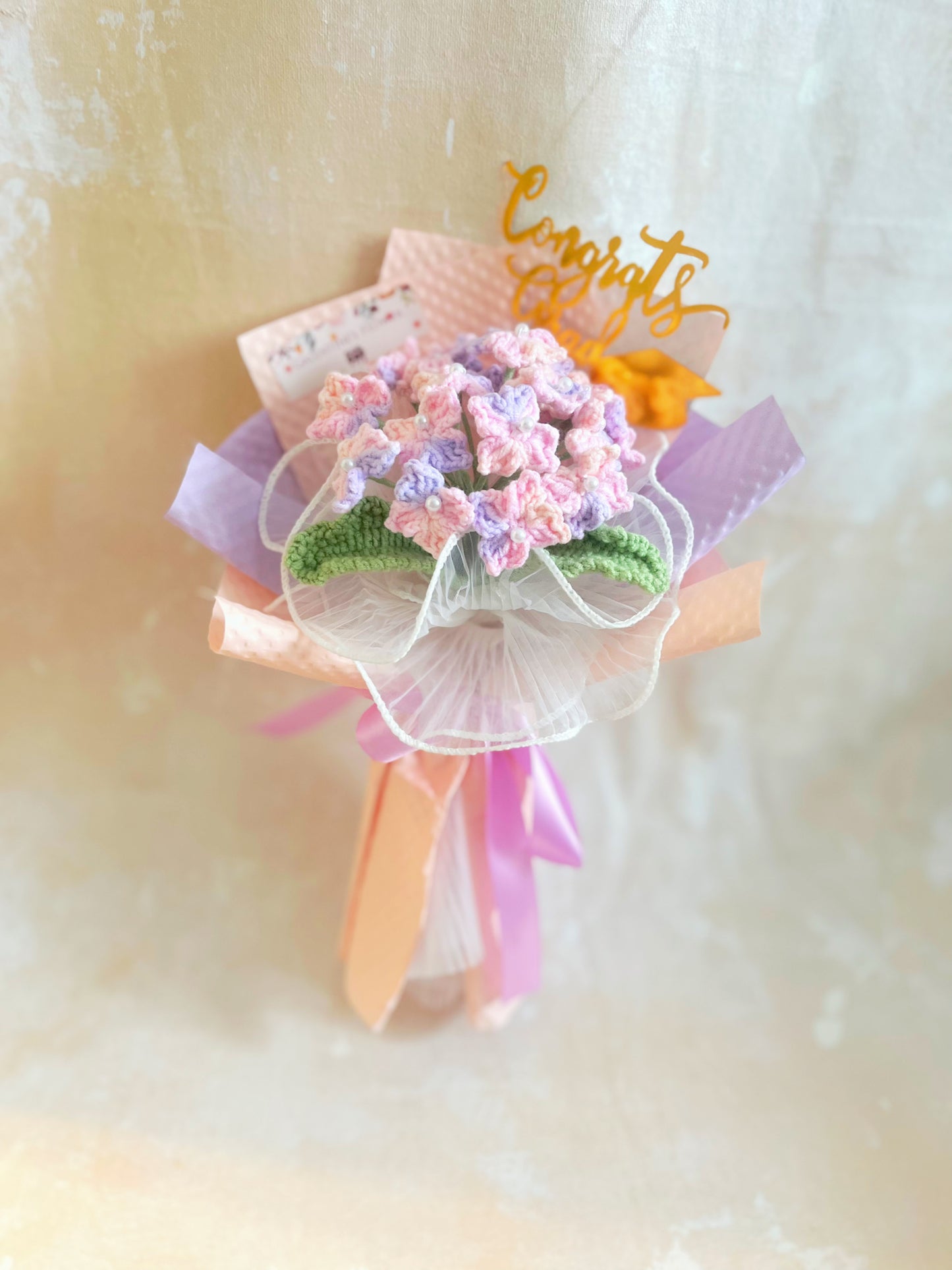 初見 日系繡球花針織小花束 畢業禮禮物 畢業花束精選 生日花束 中學 小學 幼稚園