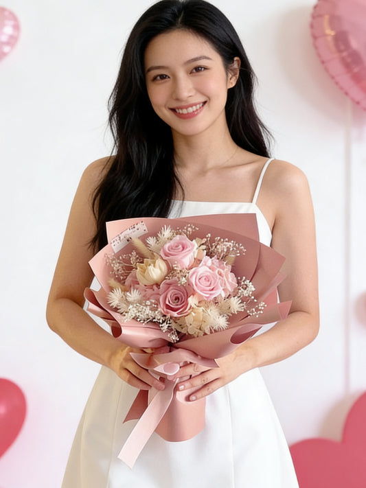 (情人節預訂）3 枝溫柔大地色系－保鮮玫瑰花束｜保鮮花 永生花 畢業花束 生日花束