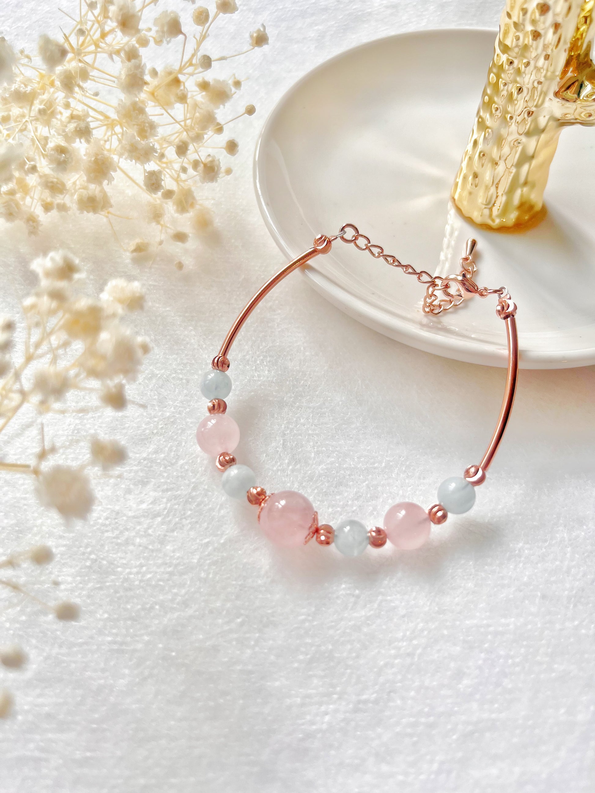 粉晶 海藍寶 水晶手鏈 姊妹禮物 畢業禮物