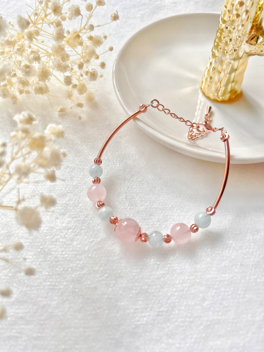 粉晶 海藍寶 水晶手鏈 姊妹禮物 畢業禮物