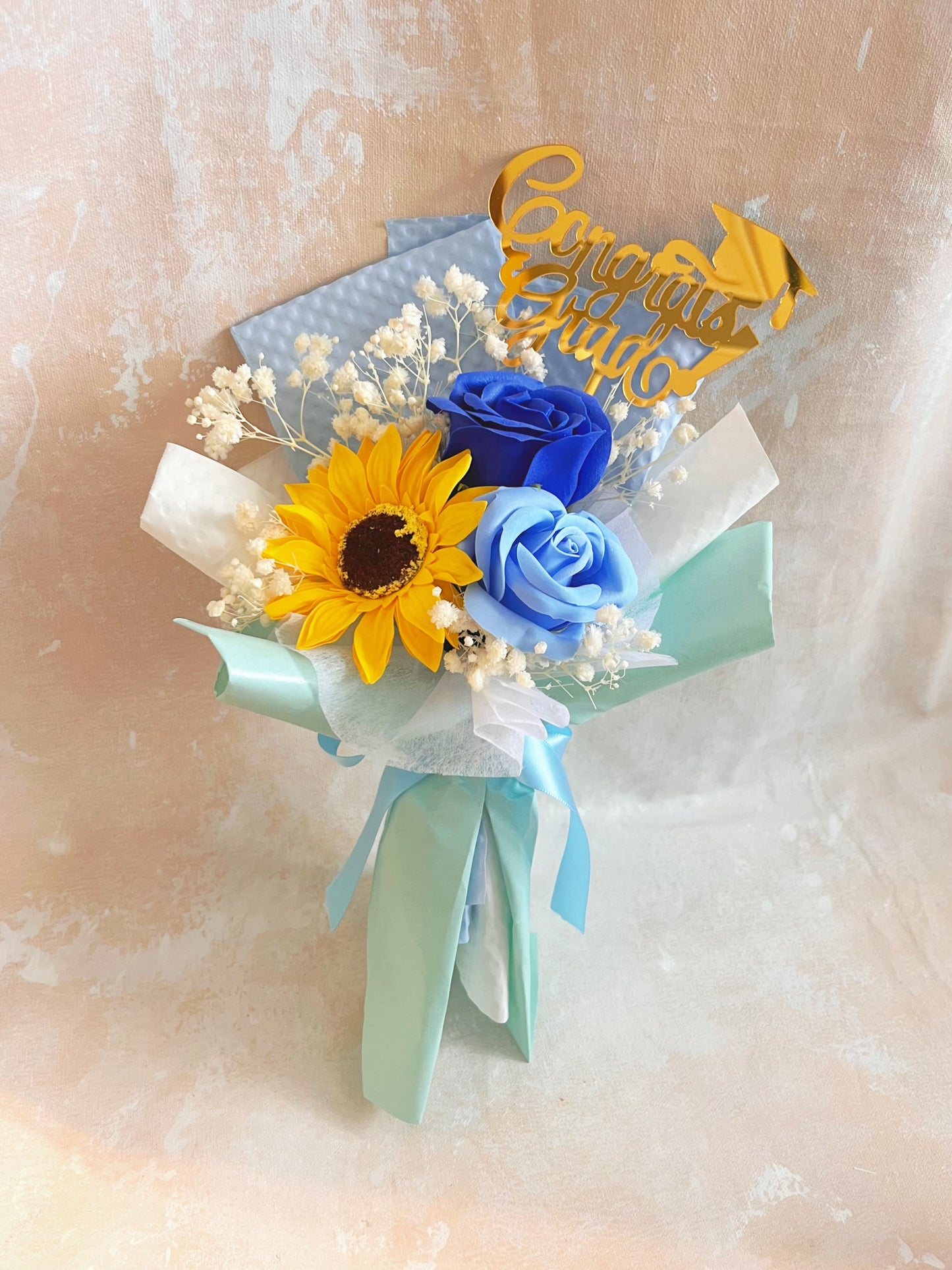 小小畢業禮 畢業花束精選 1枝太陽花花束 + 玫瑰花｜香梘花生日花束 中學 小學 幼稚園