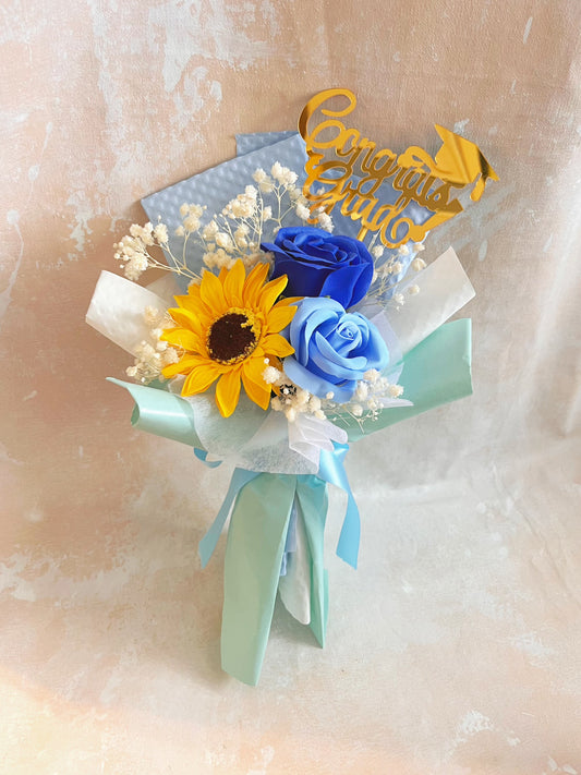 小小畢業禮 畢業花束精選 1枝太陽花花束 + 玫瑰花｜香梘花生日花束 中學 小學 幼稚園