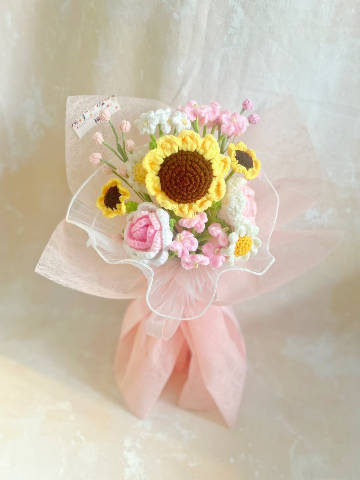 快樂太陽 針織花束 太陽花 向日葵 畢業禮物 畢業花束 公仔花束 生日 中學 小學 幼稚園