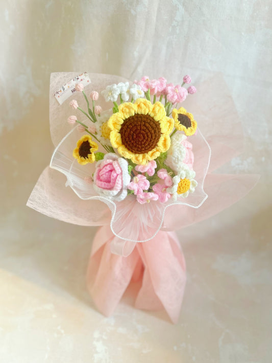 快樂太陽 針織花束 太陽花 向日葵 畢業禮物 畢業花束 公仔花束 生日 中學 小學 幼稚園