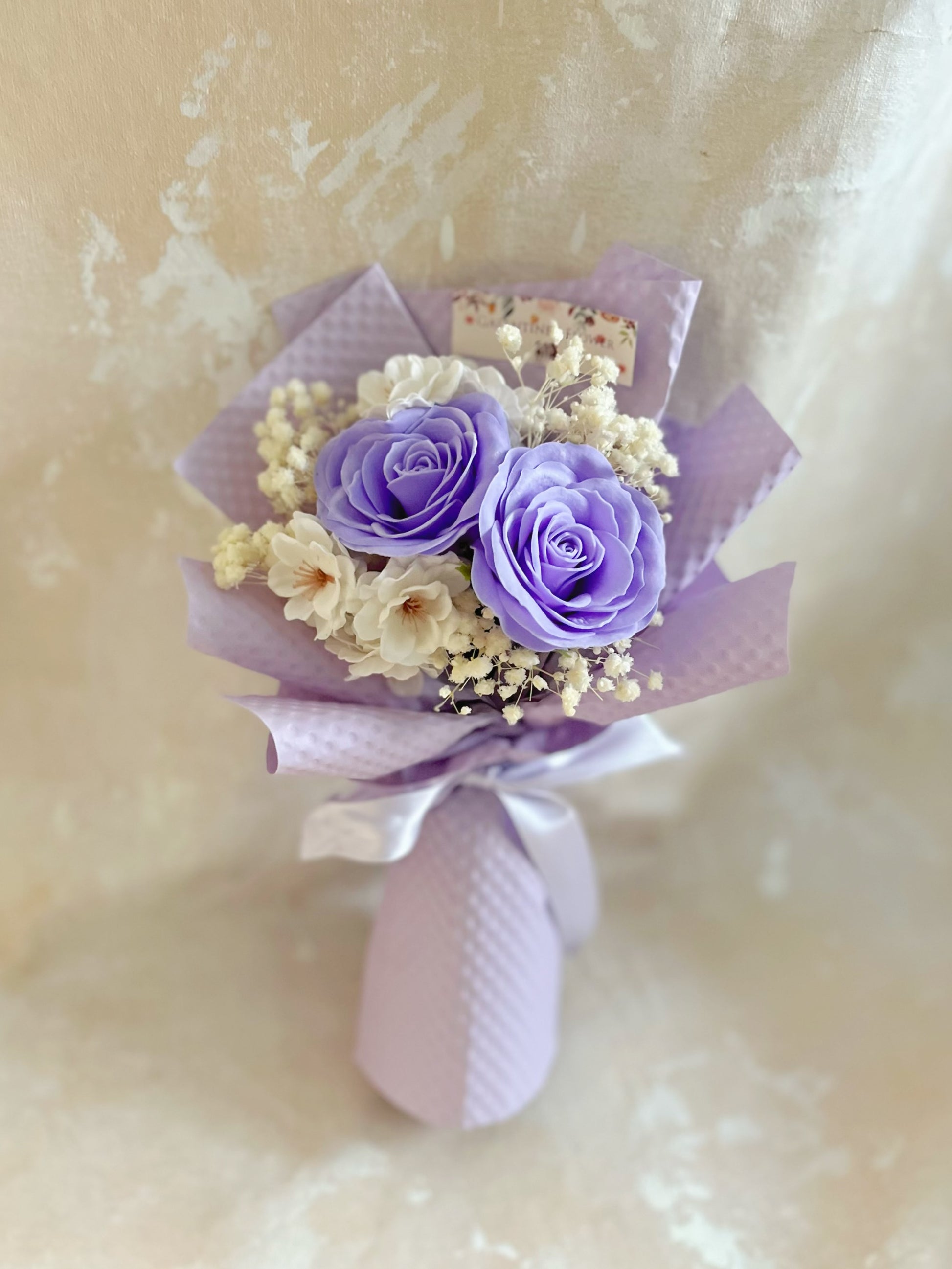 紫凝花意 畢業花花束 + 玫瑰花｜香梘花生日花束 中學 小學 幼稚園