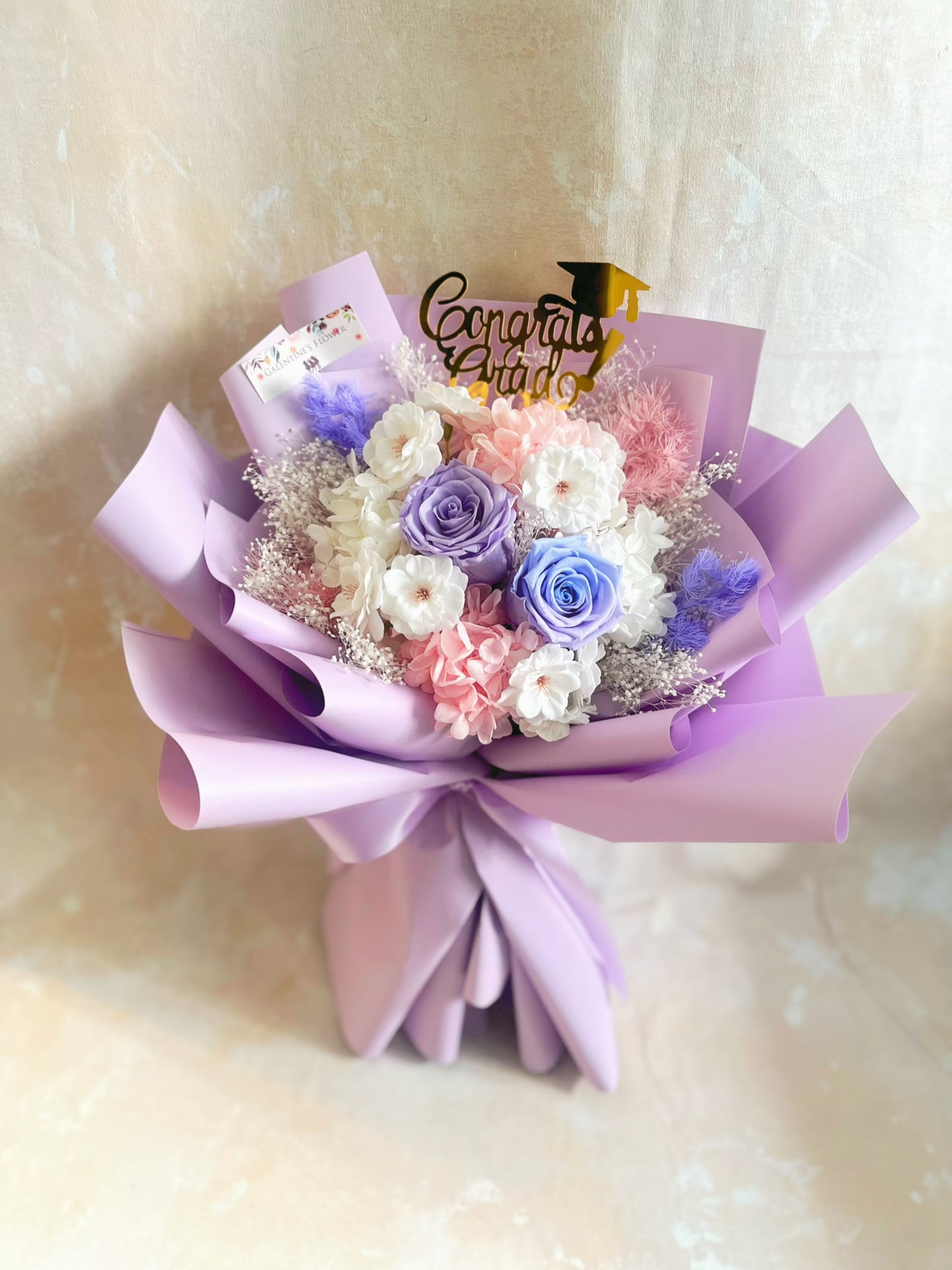 兩心相愛2枝紫色保鮮玫瑰花束｜保鮮花 永生花 生日花束