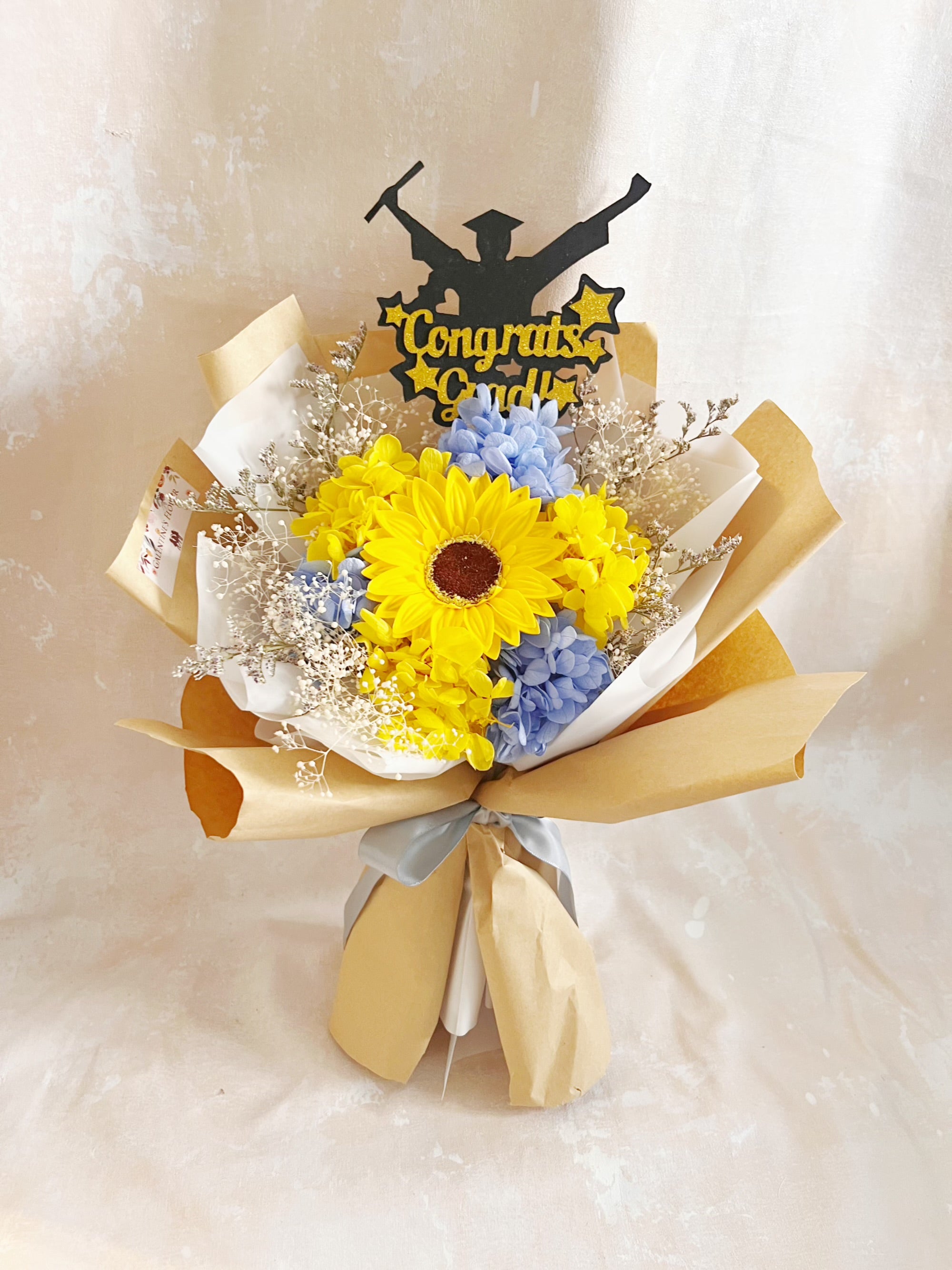 單枝畢業花束精選 1枝太陽花花束|香梘花 生日花束 中學 小學 幼稚園的 – Galentinesflower