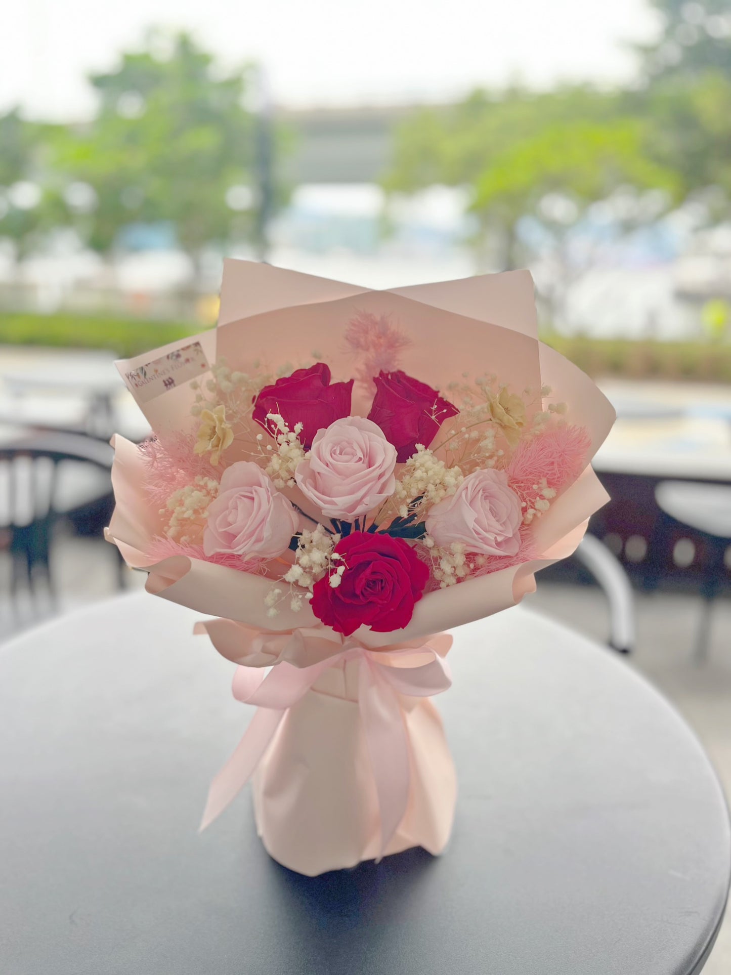 甜蜜晚上 粉紅色 紅色6 枝保鮮玫瑰花束｜保鮮花 永生花 生日花束